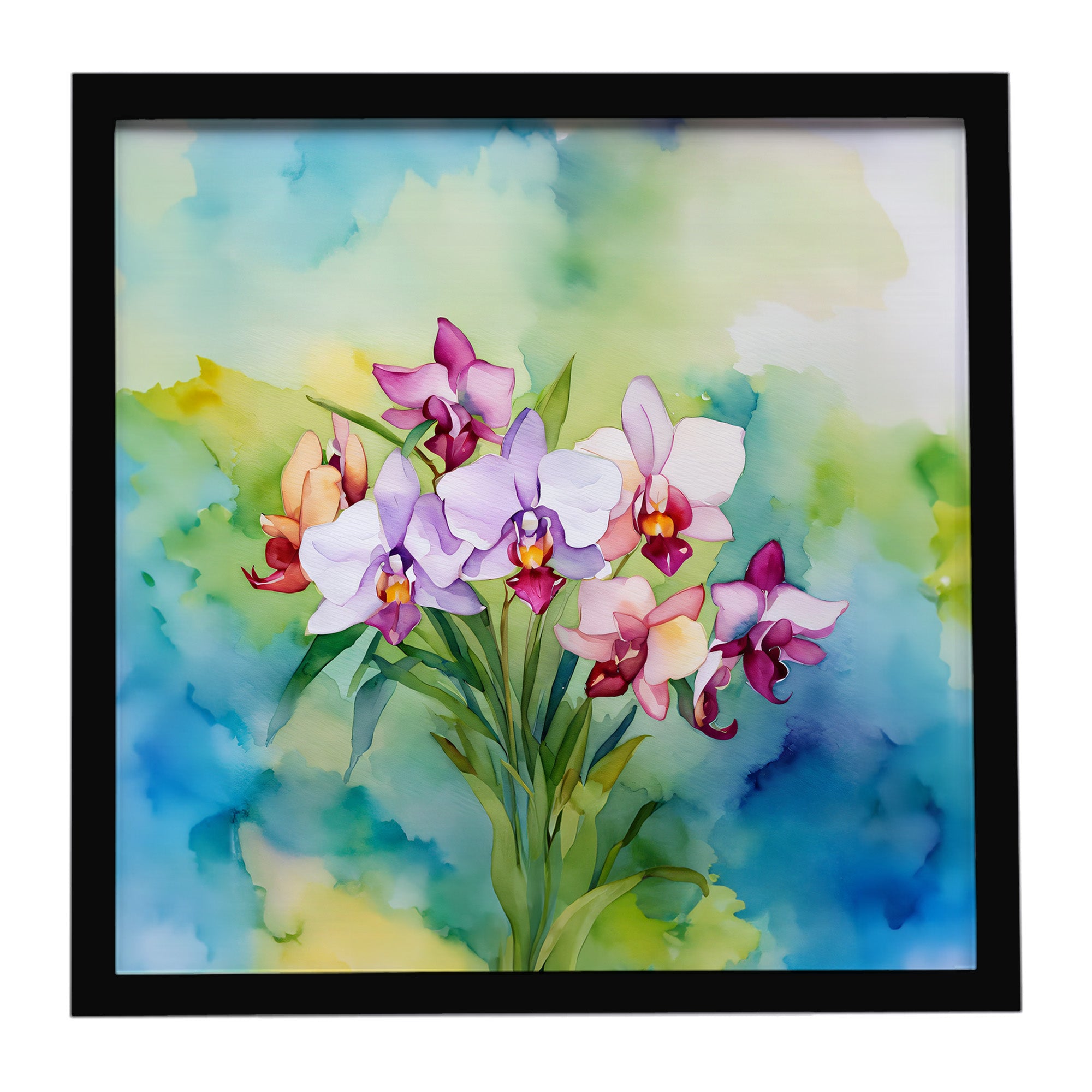 Caroline's Treasures Orchids in Watercolor Framed Metal Print