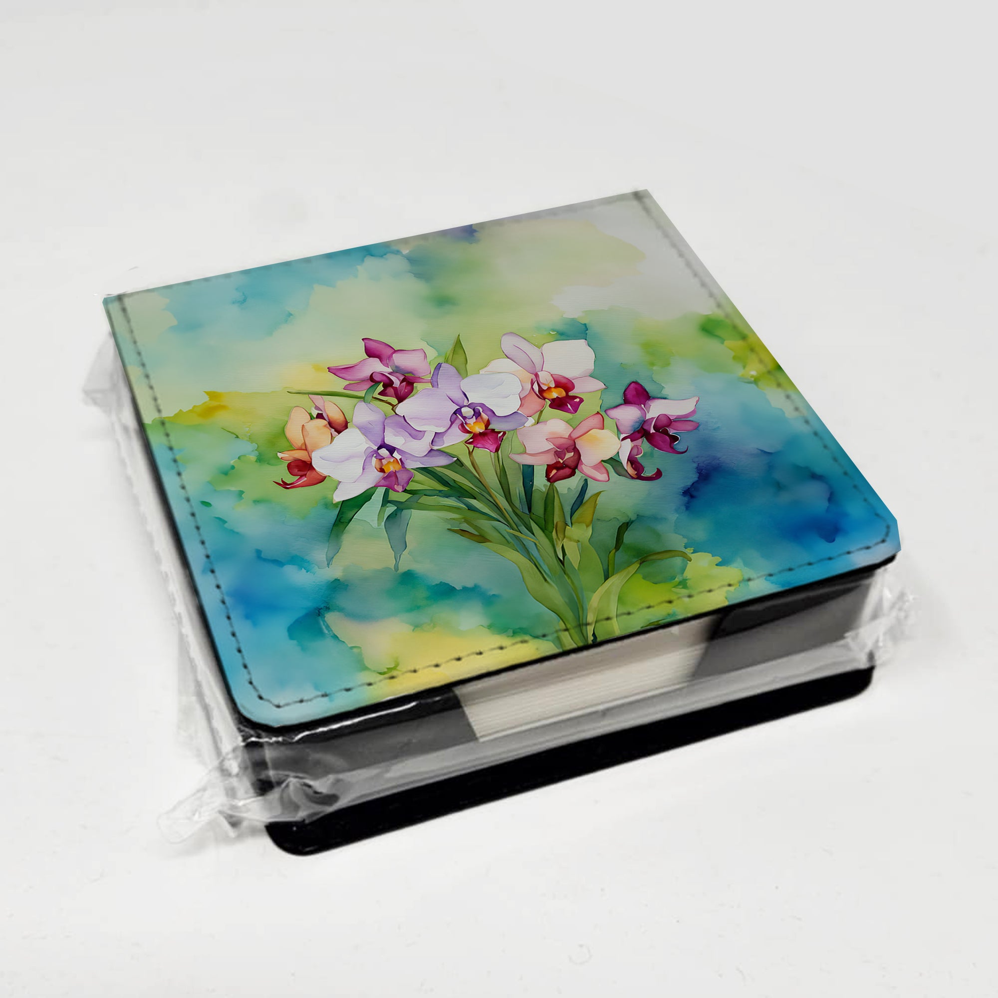 Caroline's Treasures Orchids in Watercolor PU Leather Note Paper Holder