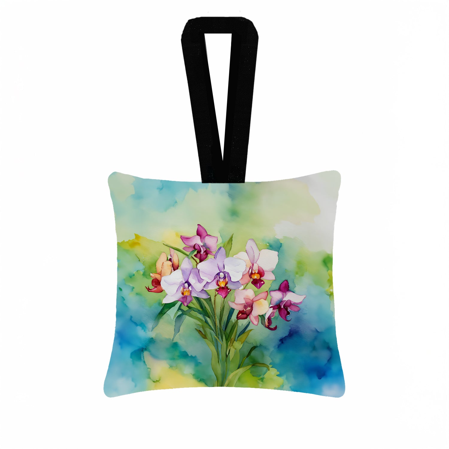 Caroline's Treasures Orchids in Watercolor Hanging Square Fabric Ornament 3.5 × 3.5