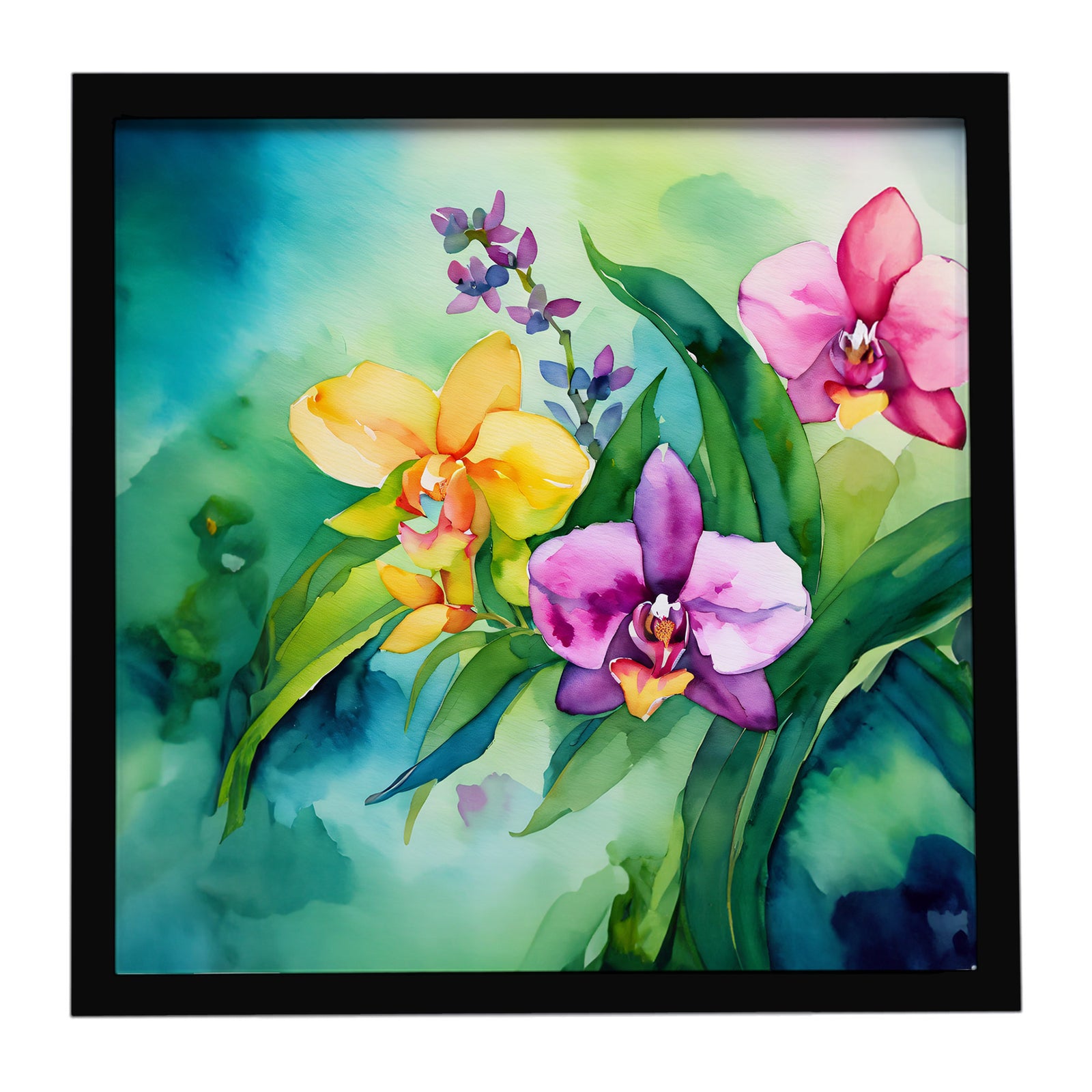 Caroline's Treasures Orchids in Watercolor Framed Metal Print