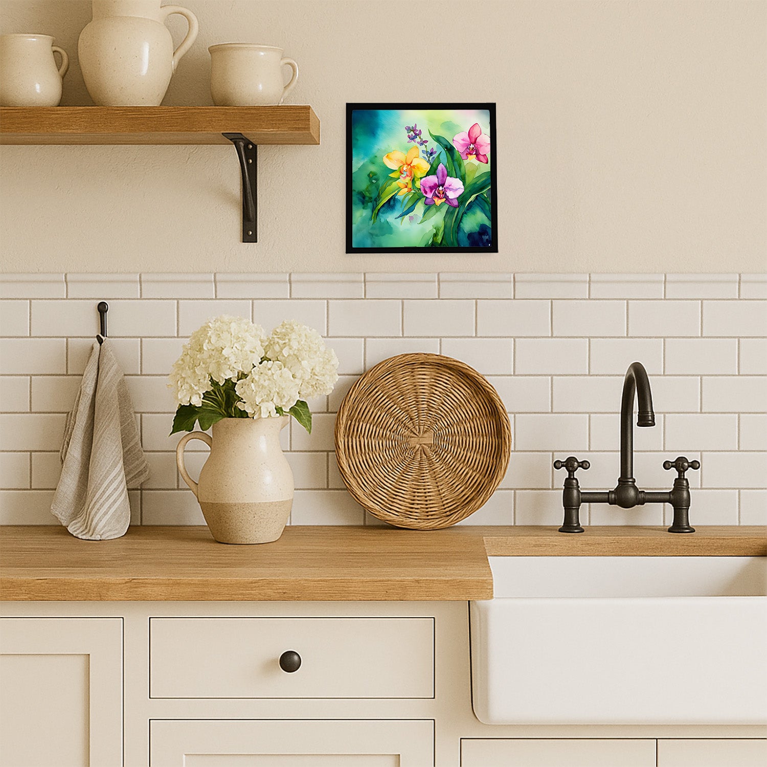 Caroline's Treasures Orchids in Watercolor Framed Metal Print