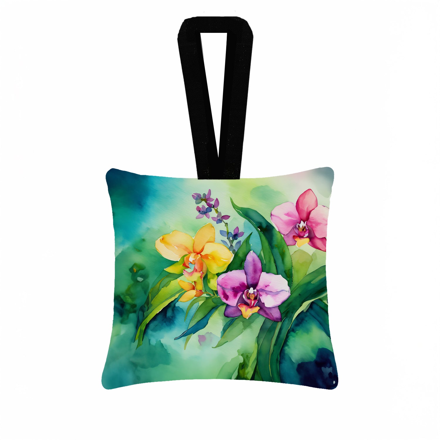 Caroline's Treasures Orchids in Watercolor Hanging Square Fabric Ornament 3.5 × 3.5