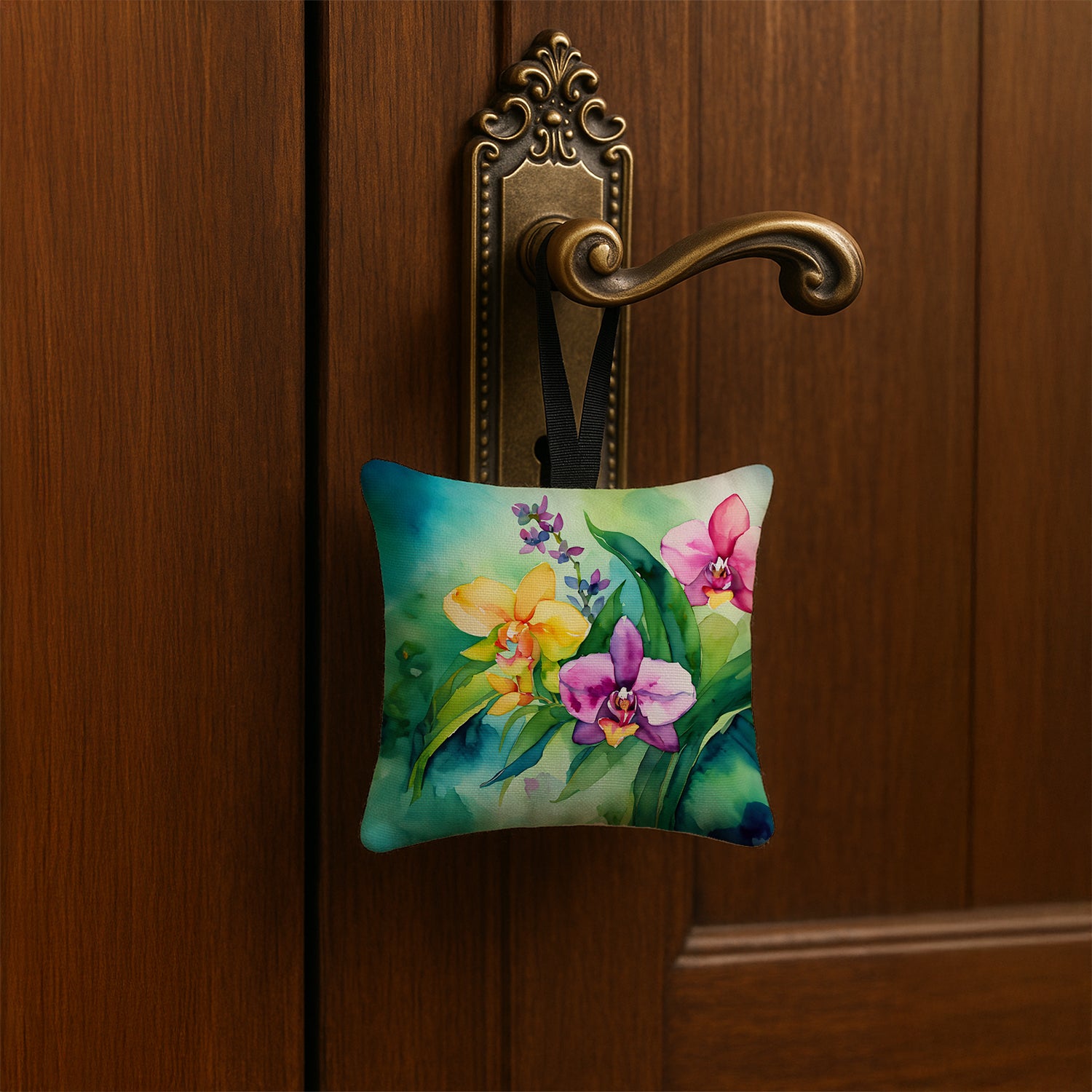 Caroline's Treasures Orchids in Watercolor Hanging Square Fabric Ornament 3.5 × 3.5