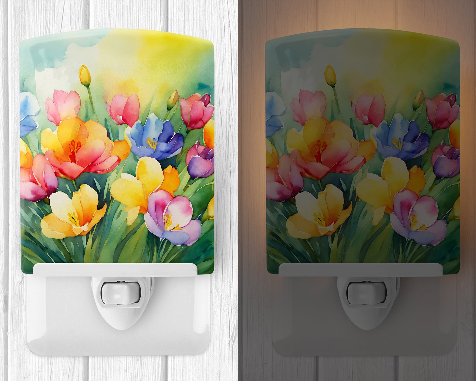 Caroline's Treasures Freesias in Watercolor Ceramic Night Light
