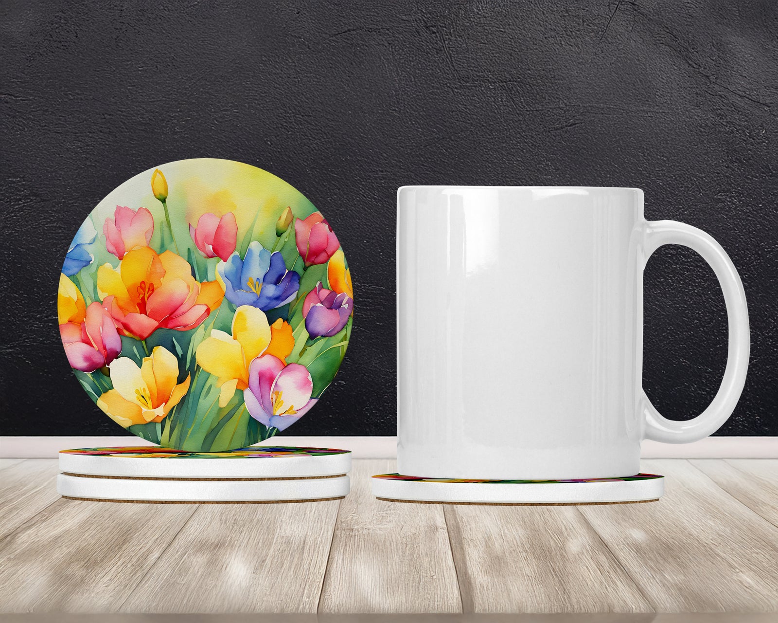 Caroline's Treasures Freesias in Watercolor Large Sandstone Coasters Pack of 4