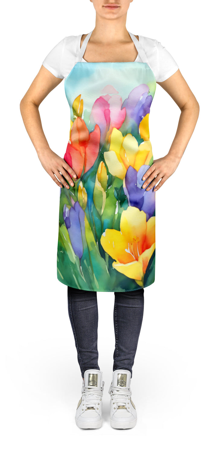 Caroline's Treasures Freesias in Watercolor Apron – Artist-Designed Kitchen, BBQ & Craft Apron