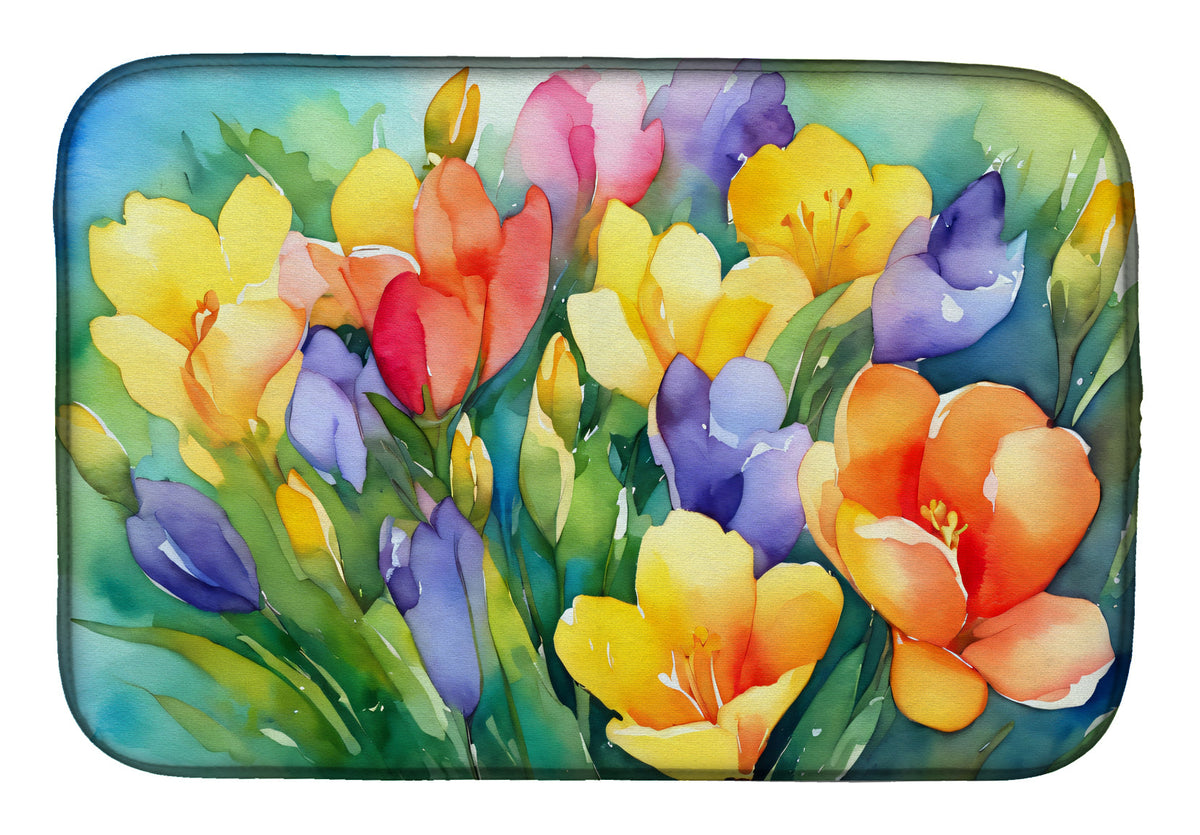 Caroline's Treasures Freesias in Watercolor Dish Drying Mat