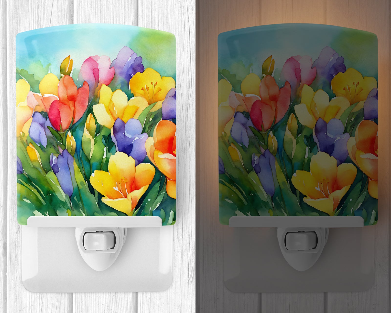 Caroline's Treasures Freesias in Watercolor Ceramic Night Light
