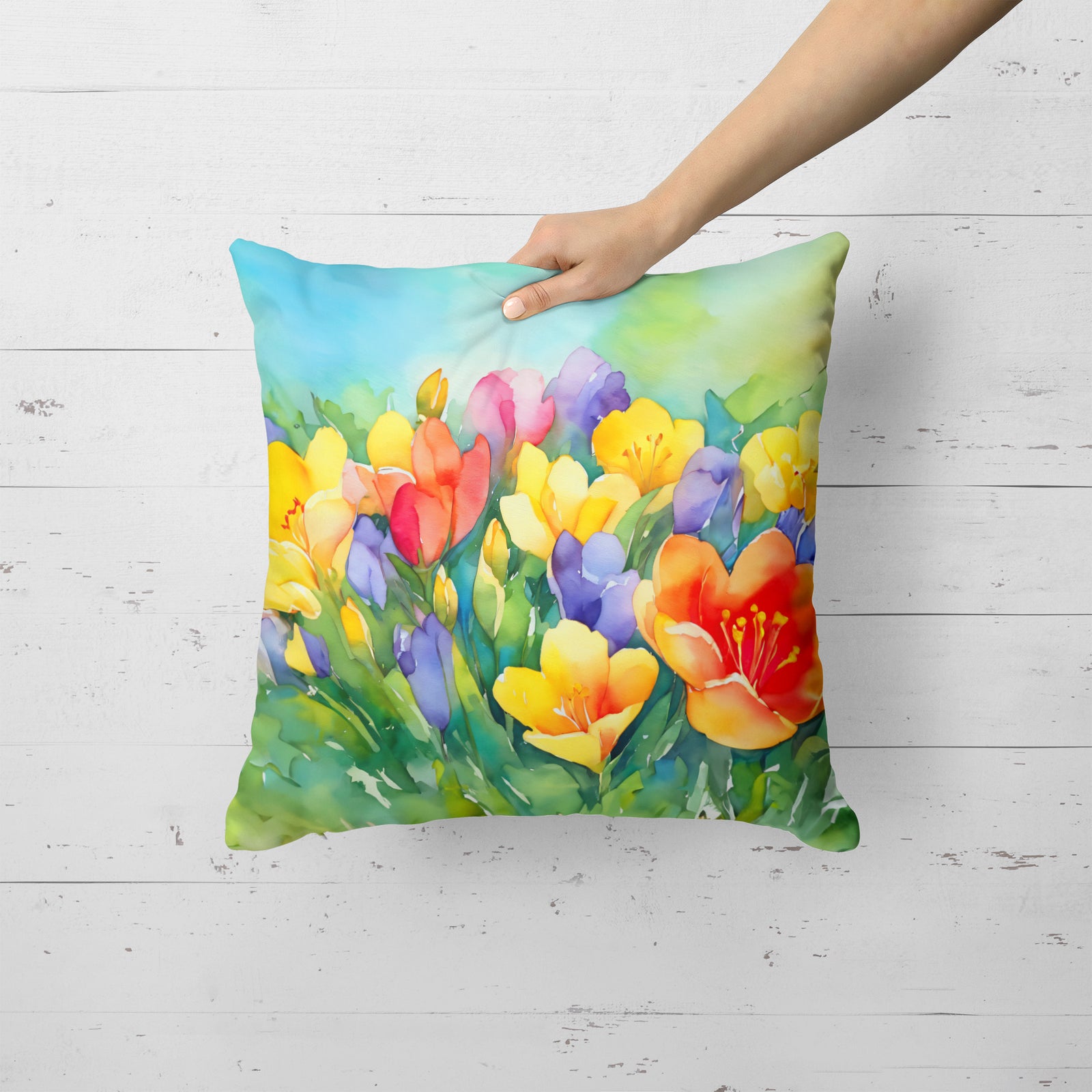 Caroline's Treasures Freesias in Watercolor Throw Pillow