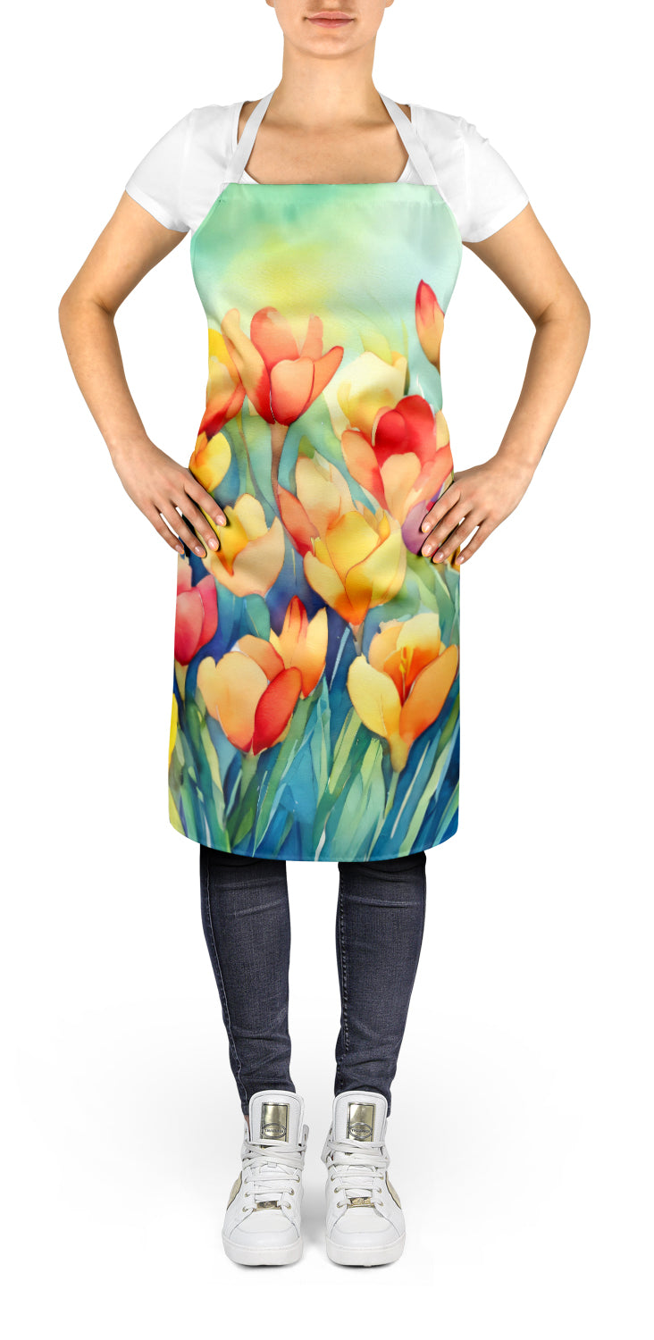 Caroline's Treasures Freesias in Watercolor Apron – Artist-Designed Kitchen, BBQ & Craft Apron