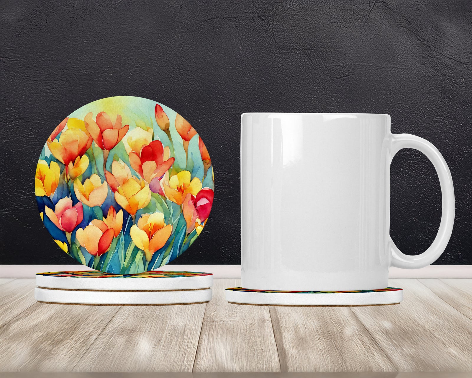 Caroline's Treasures Freesias in Watercolor Large Sandstone Coasters Pack of 4