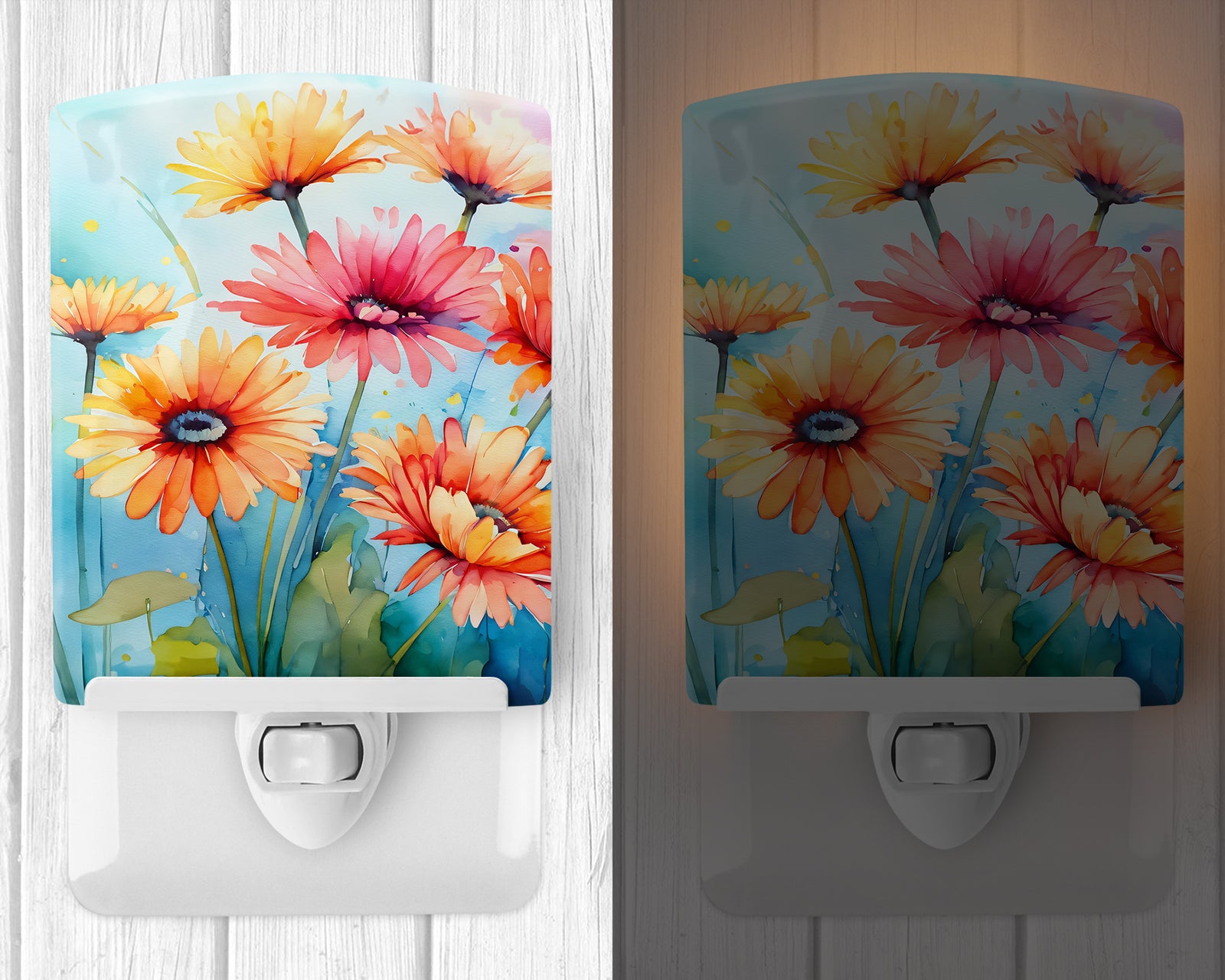 Caroline's Treasures Gerbera Daisies in Watercolor Ceramic Night Light
