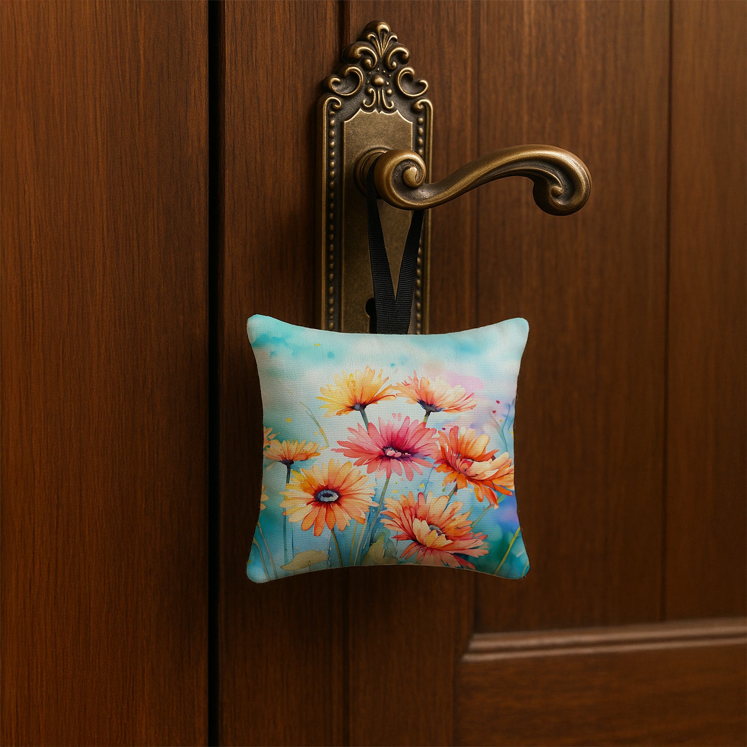 Caroline's Treasures Gerbera Daisies in Watercolor Hanging Square Fabric Ornament 3.5 × 3.5