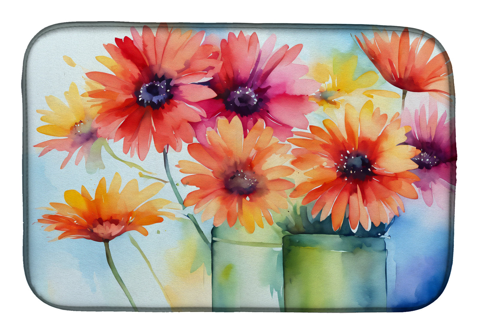 Caroline's Treasures Gerbera Daisies in Watercolor Dish Drying Mat