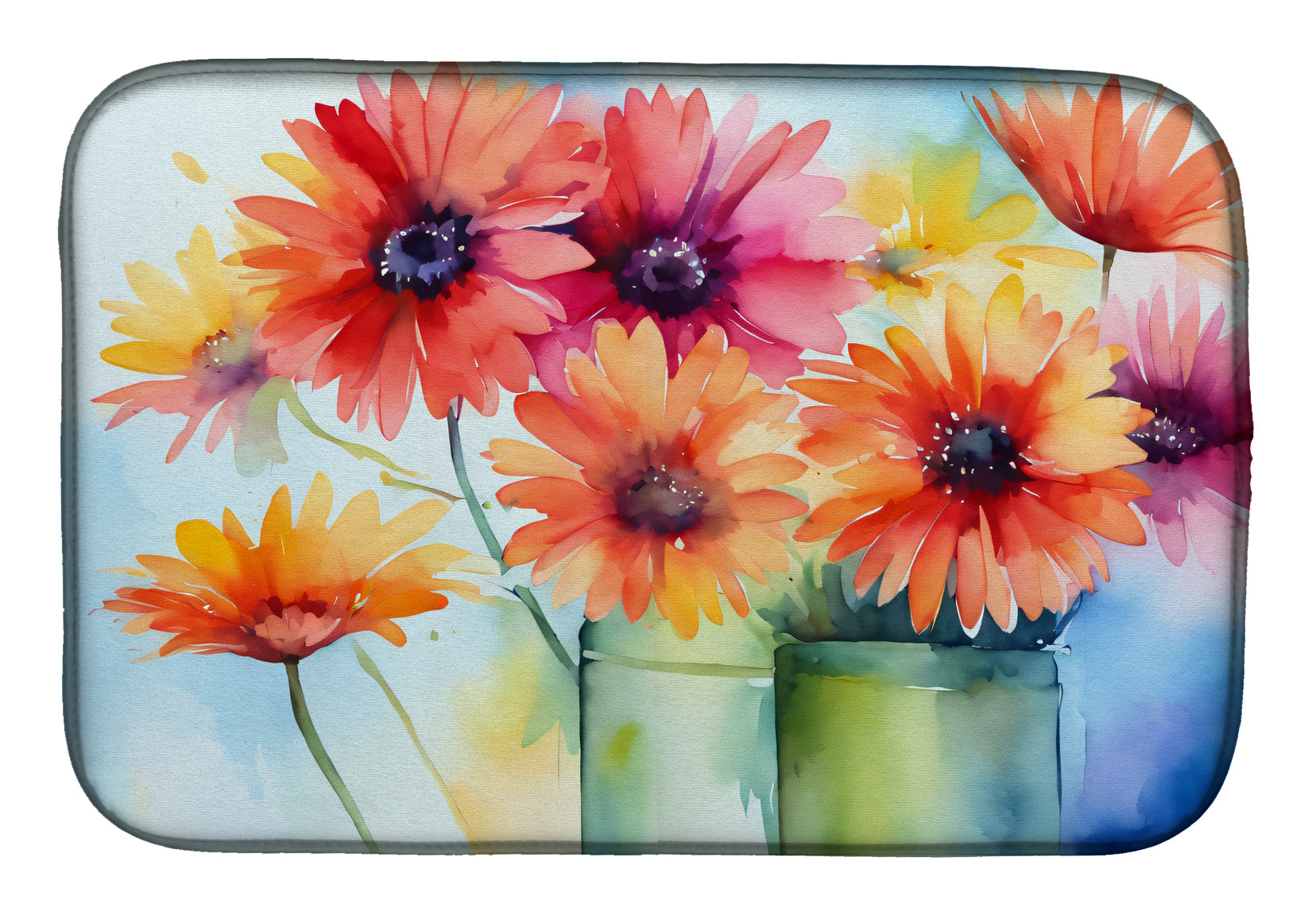 Caroline's Treasures Gerbera Daisies in Watercolor Dish Drying Mat