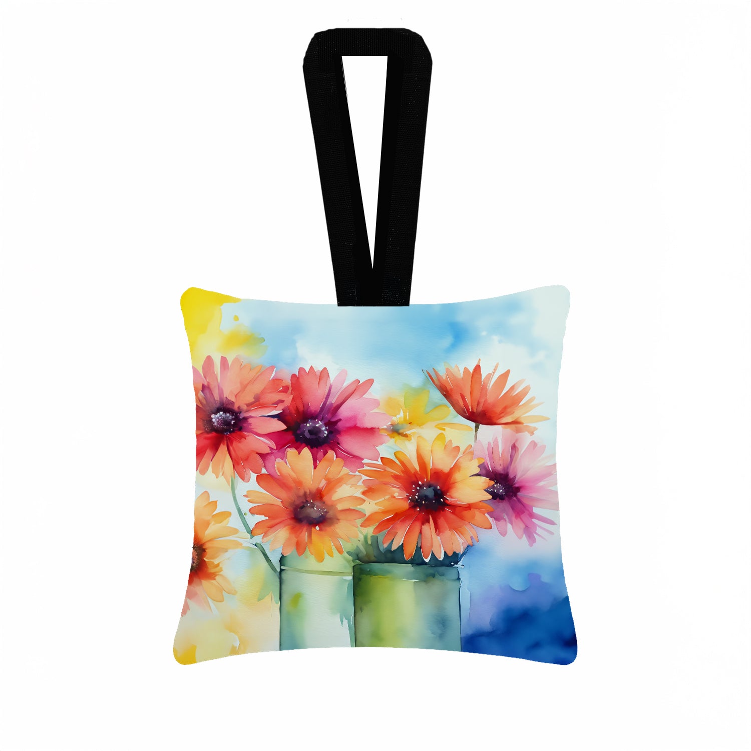Caroline's Treasures Gerbera Daisies in Watercolor Hanging Square Fabric Ornament 3.5 × 3.5