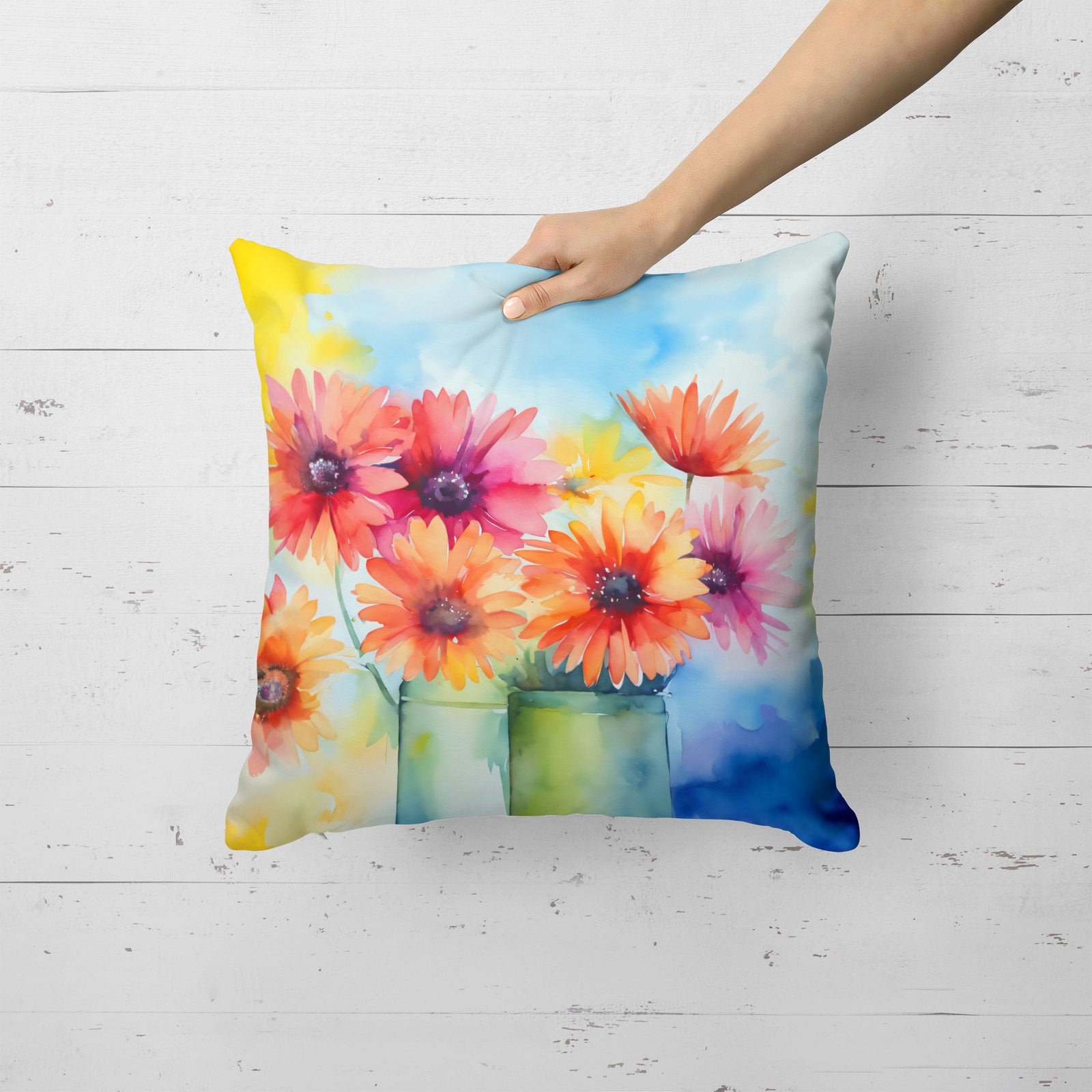 Caroline's Treasures Gerbera Daisies in Watercolor Throw Pillow