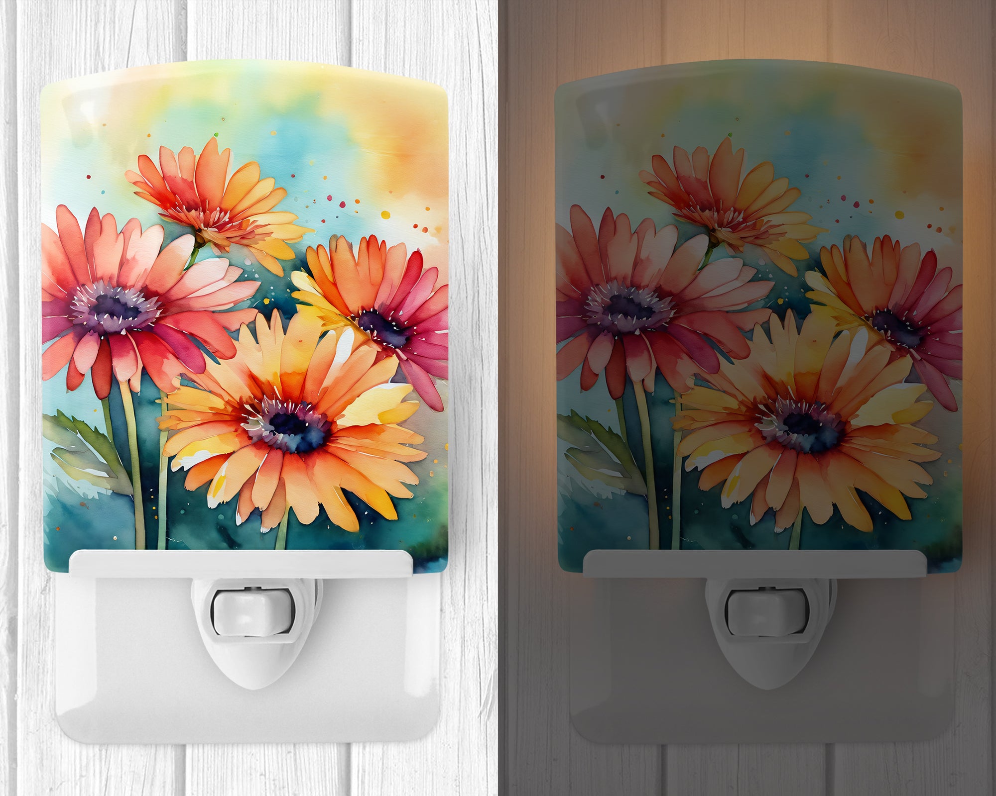 Caroline's Treasures Gerbera Daisies in Watercolor Ceramic Night Light