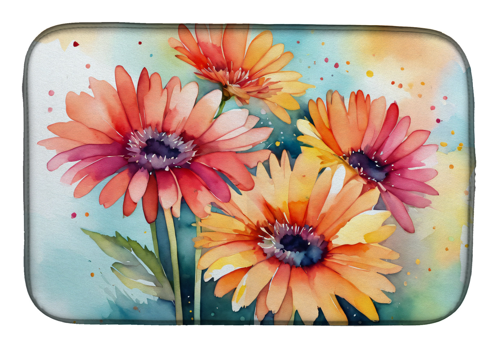 Caroline's Treasures Gerbera Daisies in Watercolor Dish Drying Mat