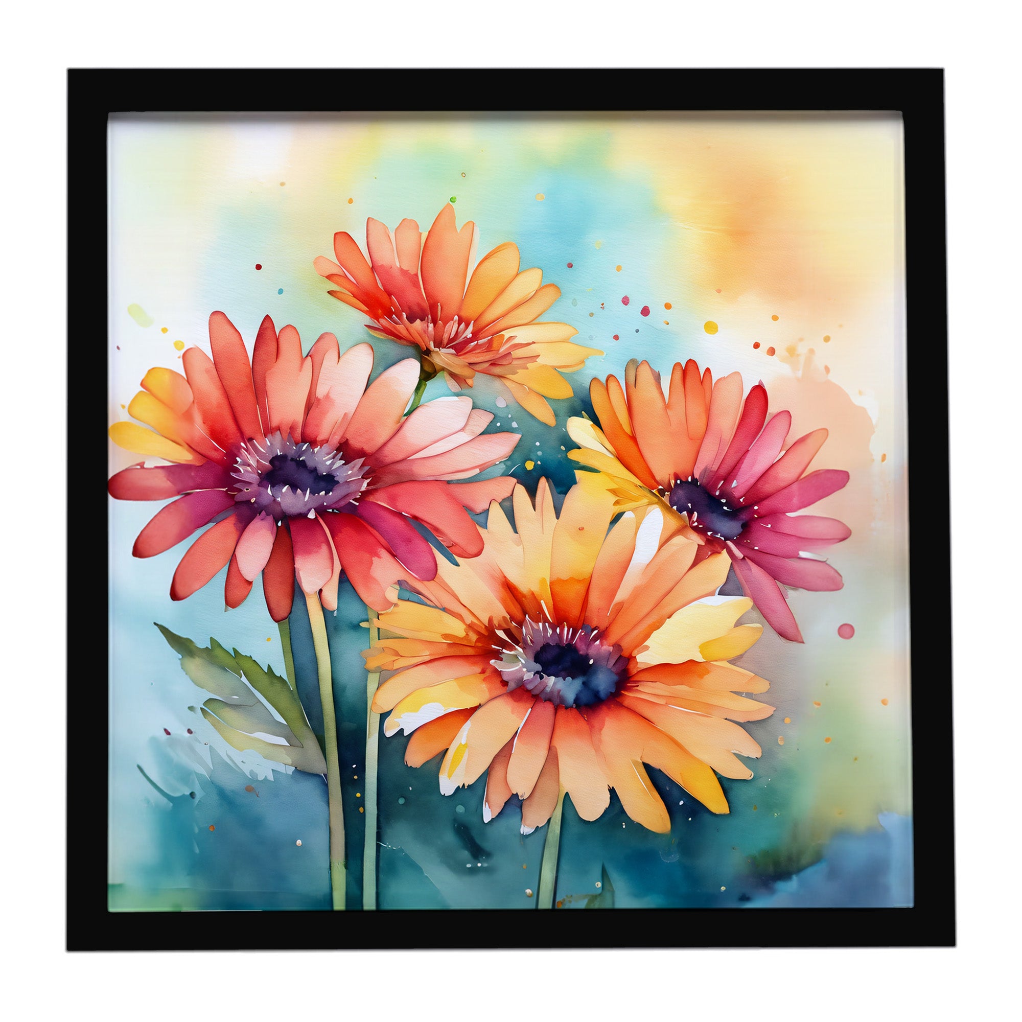 Caroline's Treasures Gerbera Daisies in Watercolor Framed Metal Print
