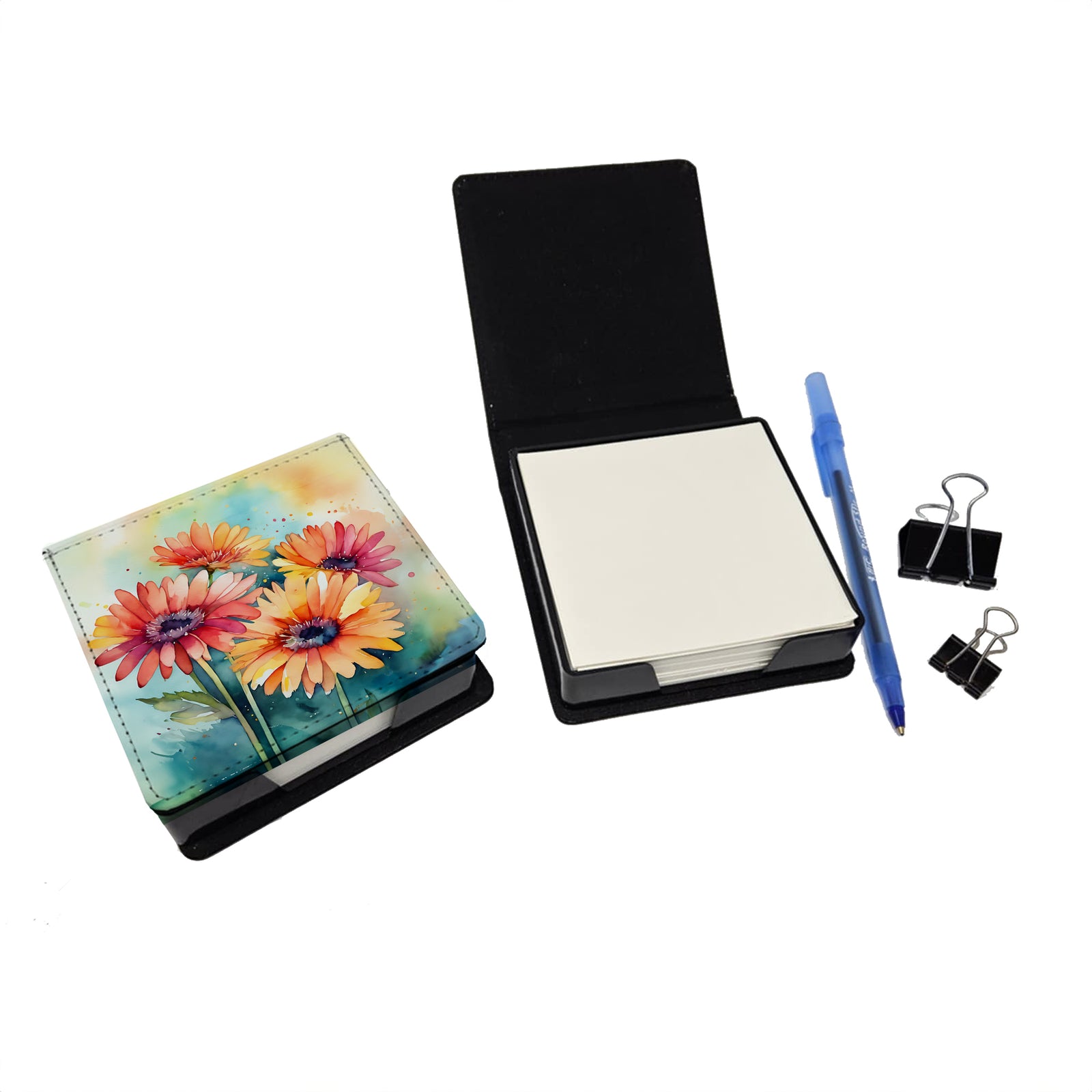Caroline's Treasures Gerbera Daisies in Watercolor PU Leather Note Paper Holder