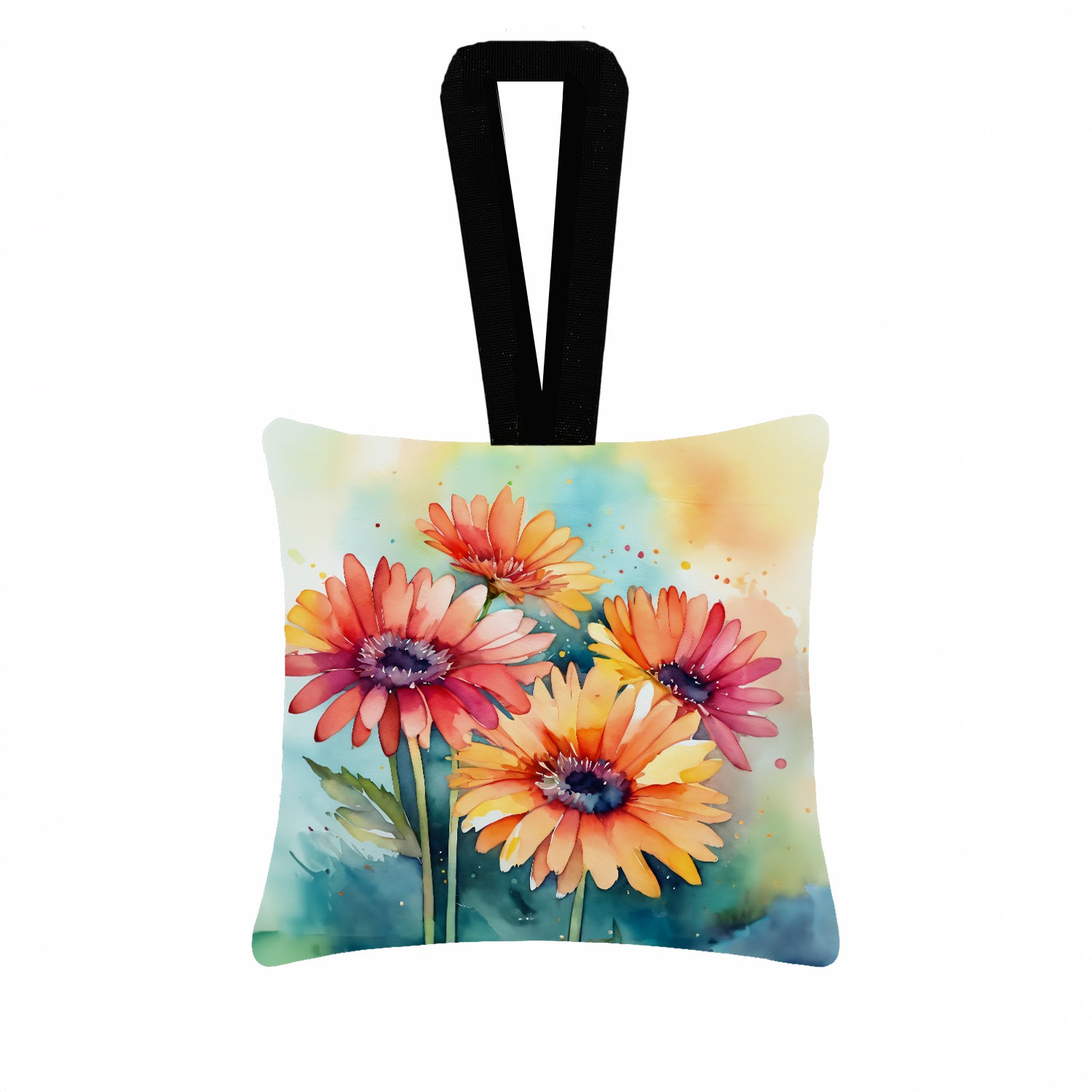 Caroline's Treasures Gerbera Daisies in Watercolor Hanging Square Fabric Ornament 3.5 × 3.5