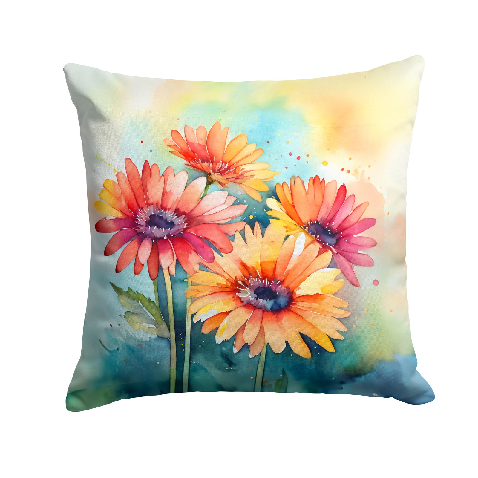 Caroline's Treasures Gerbera Daisies in Watercolor Throw Pillow - 14x14 Decorative Pillow – Art for Your Home & Patio