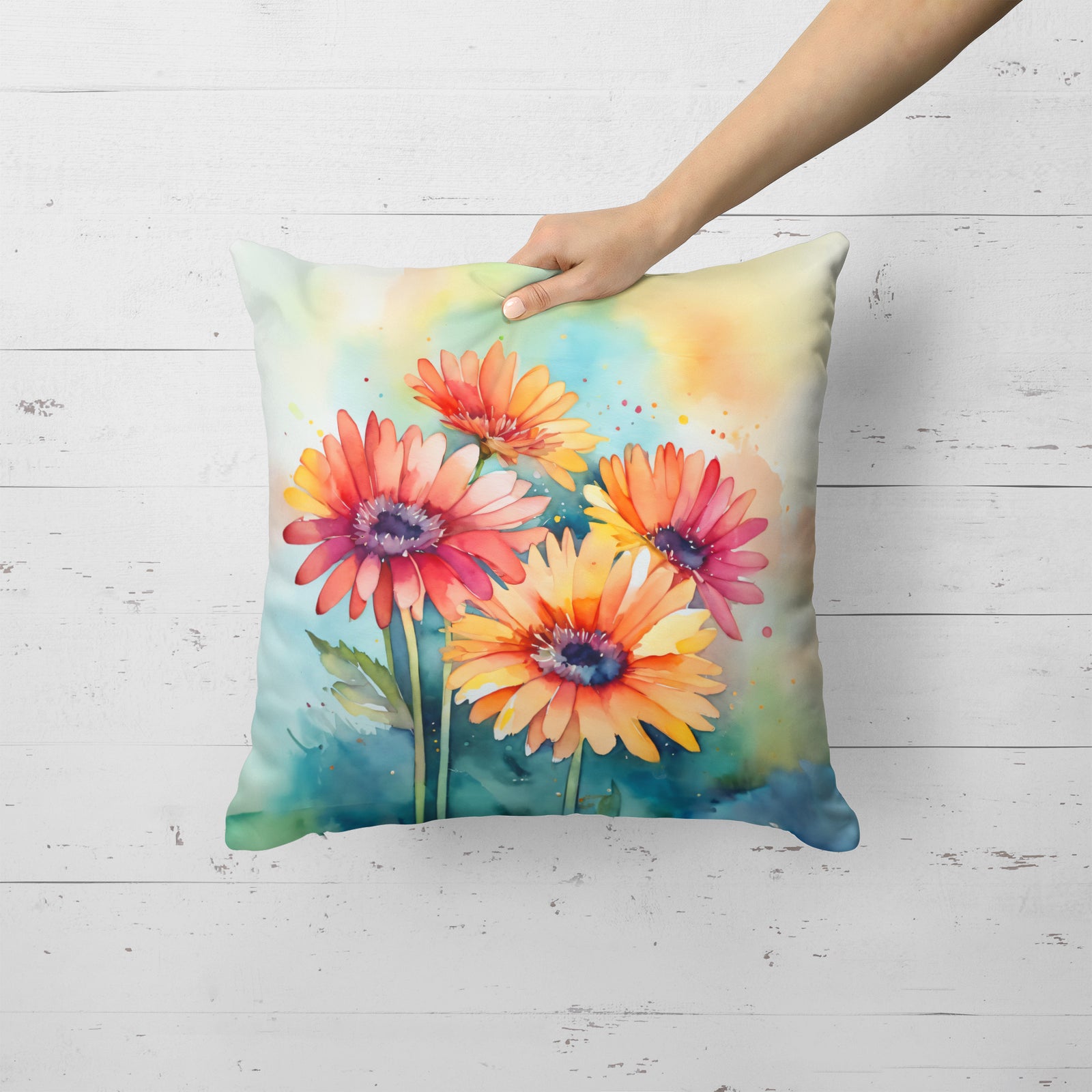 Caroline's Treasures Gerbera Daisies in Watercolor Throw Pillow