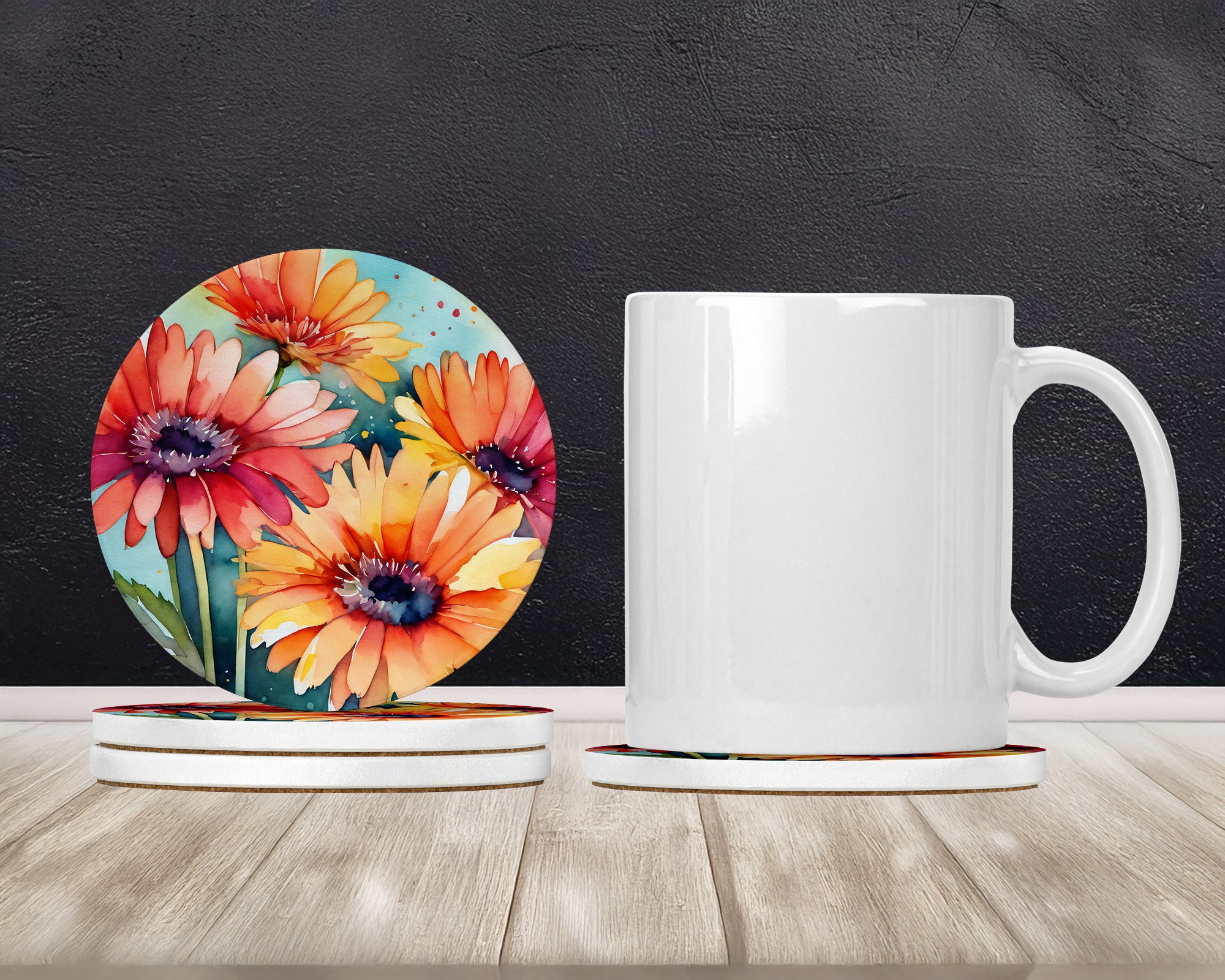 Caroline's Treasures Gerbera Daisies in Watercolor Large Sandstone Coasters Pack of 4