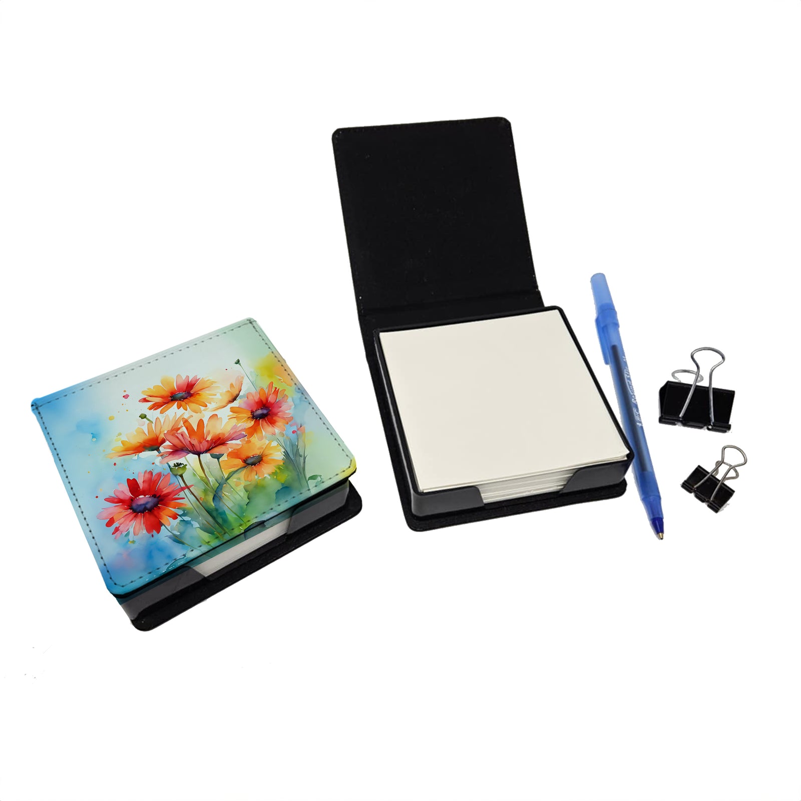 Caroline's Treasures Gerbera Daisies in Watercolor PU Leather Note Paper Holder