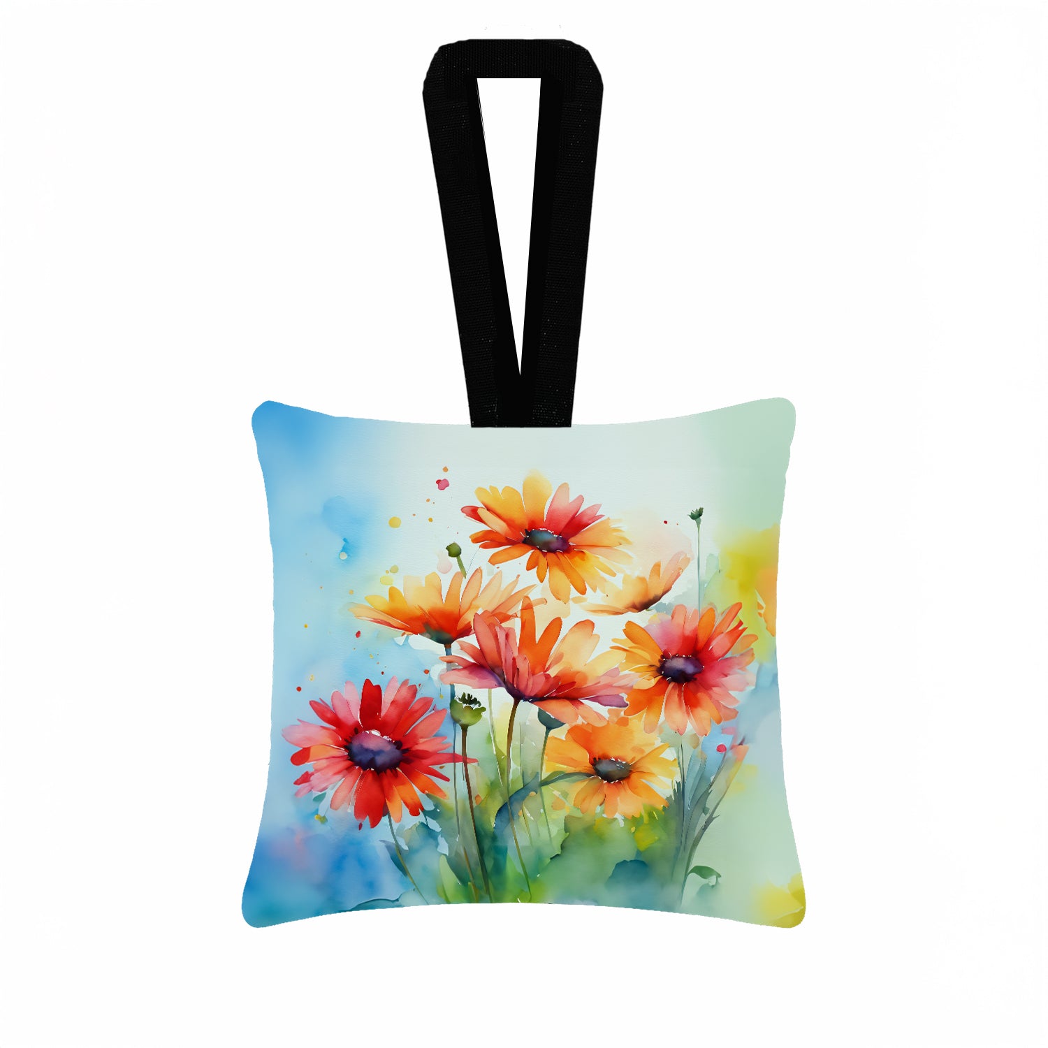 Caroline's Treasures Gerbera Daisies in Watercolor Hanging Square Fabric Ornament 3.5 × 3.5