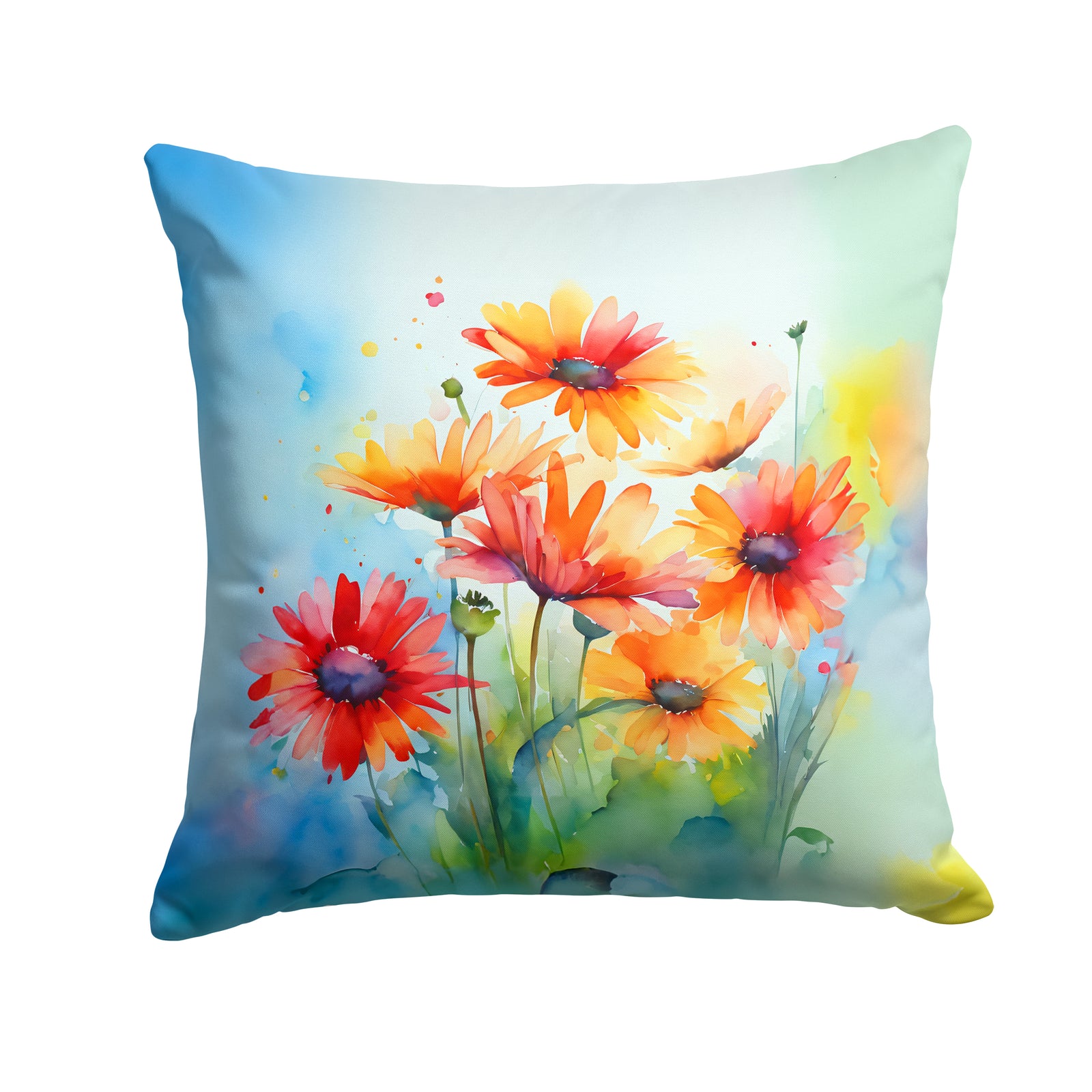 Caroline's Treasures Gerbera Daisies in Watercolor Throw Pillow - 14x14 Decorative Pillow – Art for Your Home & Patio