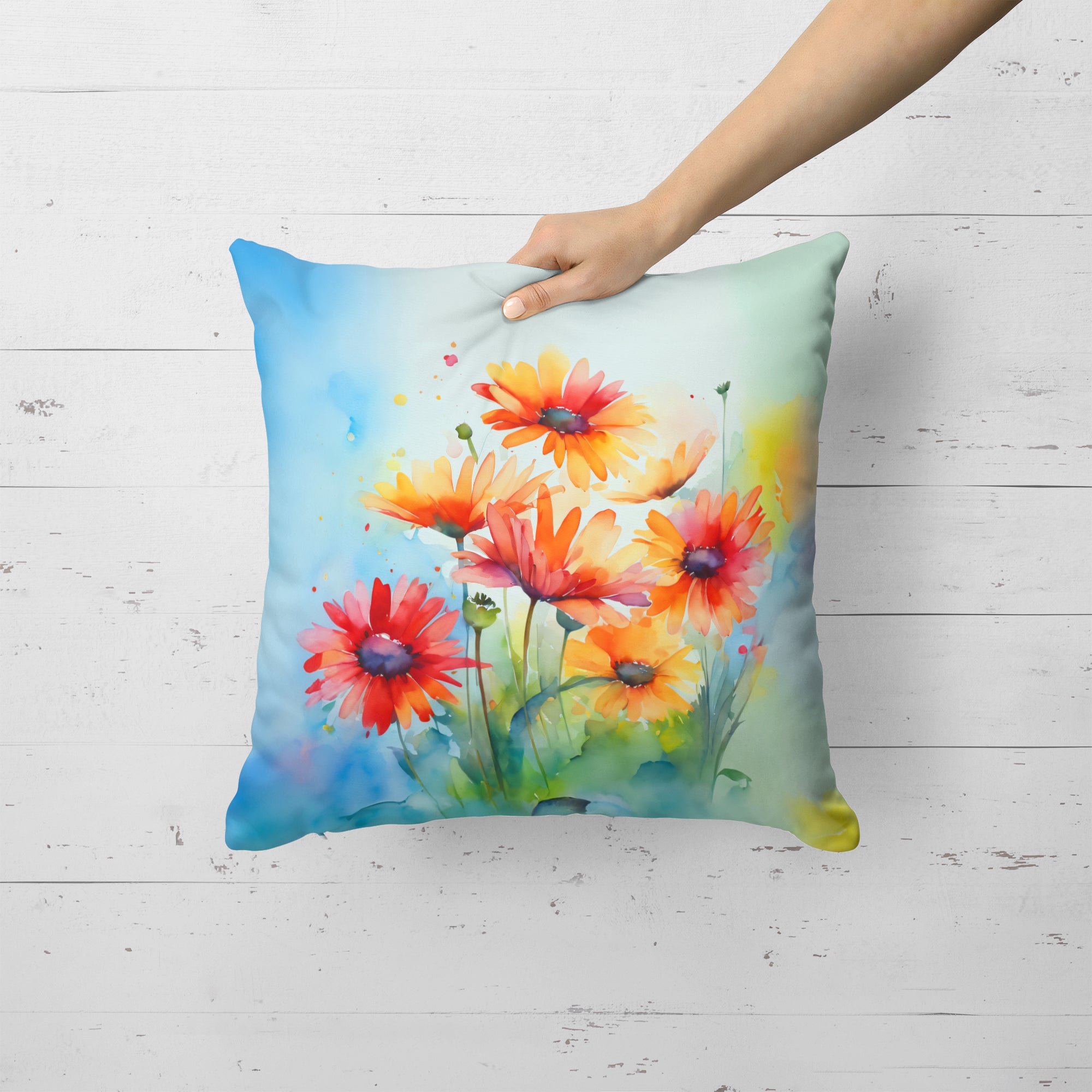 Caroline's Treasures Gerbera Daisies in Watercolor Throw Pillow