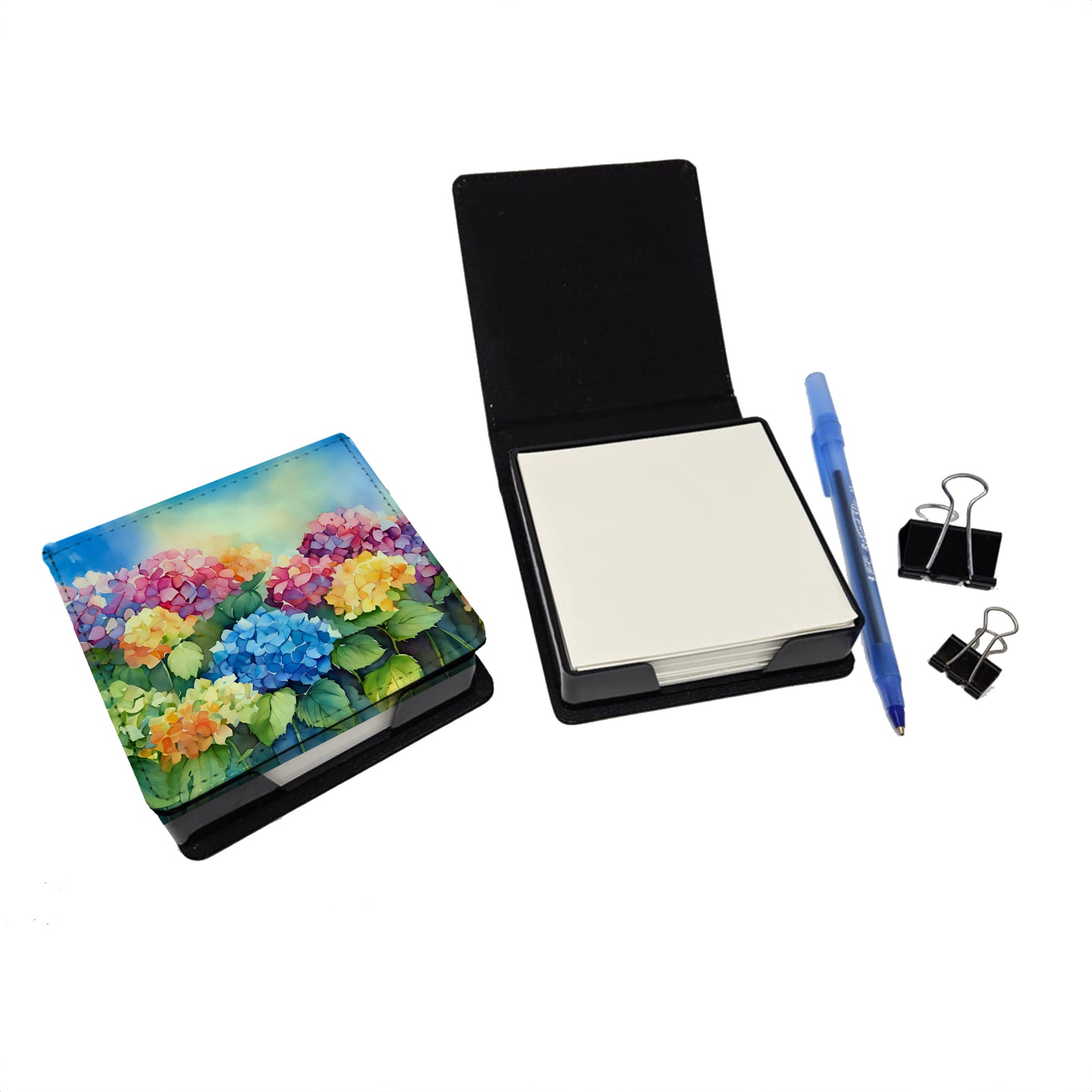 Caroline's Treasures Hydrangeas in Watercolor PU Leather Note Paper Holder