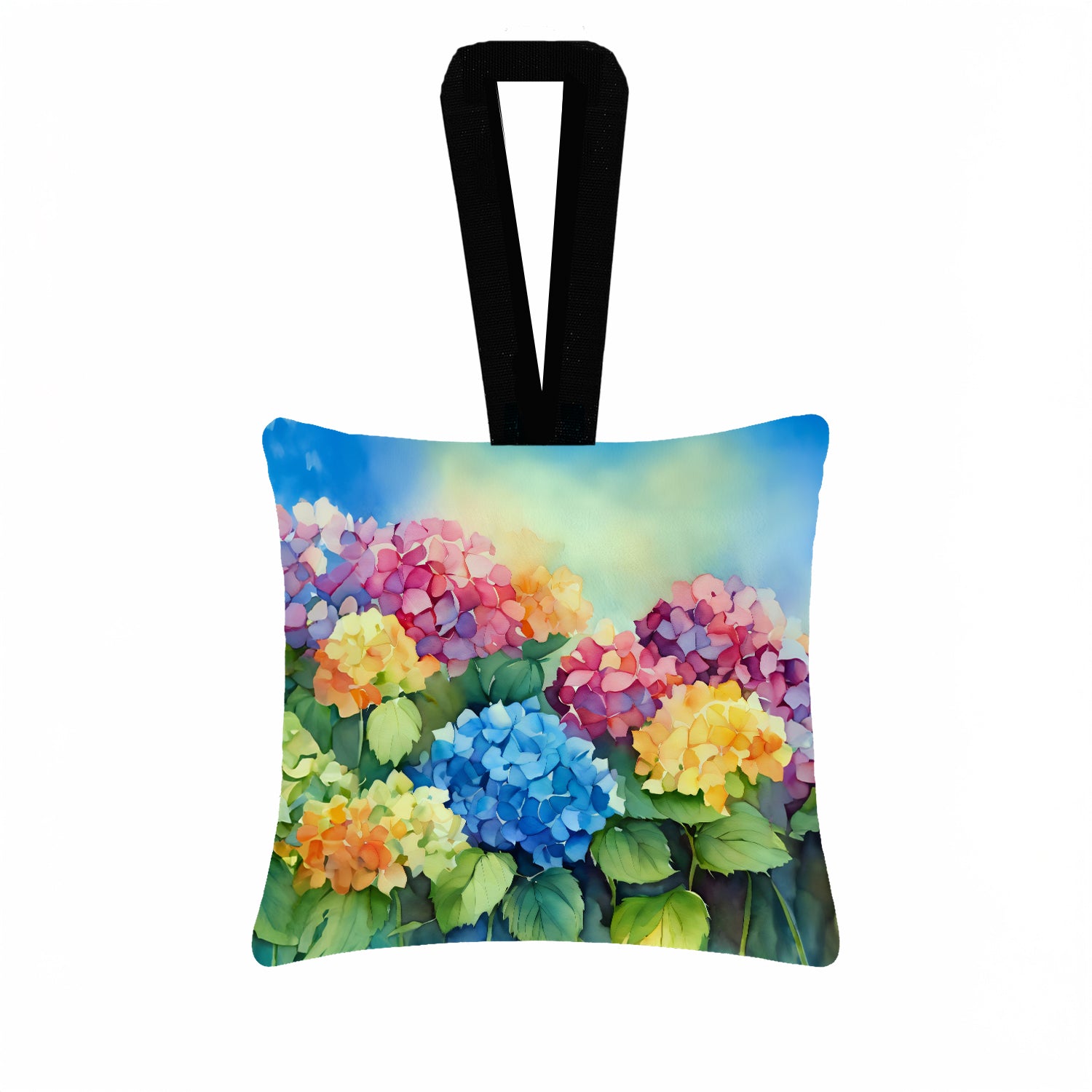 Caroline's Treasures Hydrangeas in Watercolor Hanging Square Fabric Ornament 3.5 × 3.5