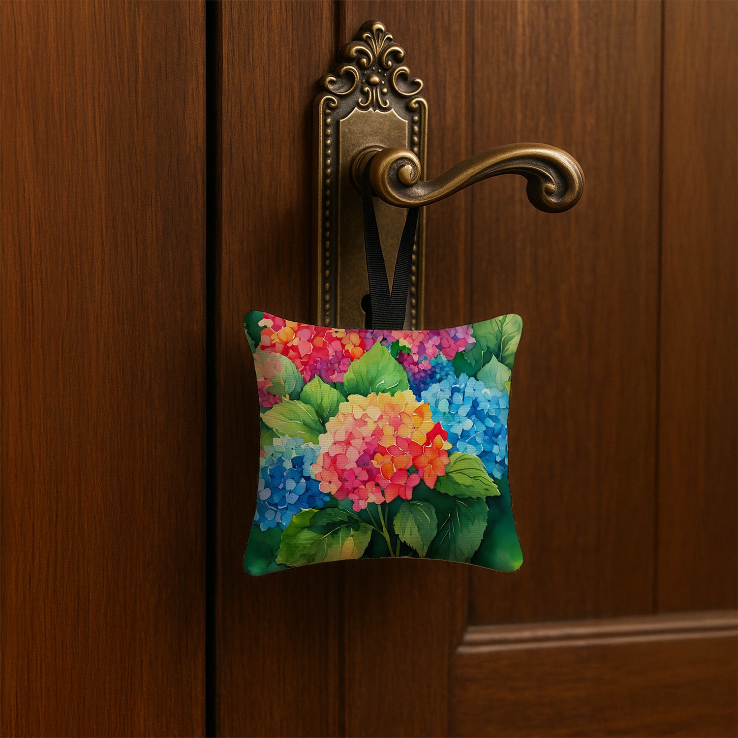 Caroline's Treasures Hydrangeas in Watercolor Hanging Square Fabric Ornament 3.5 × 3.5