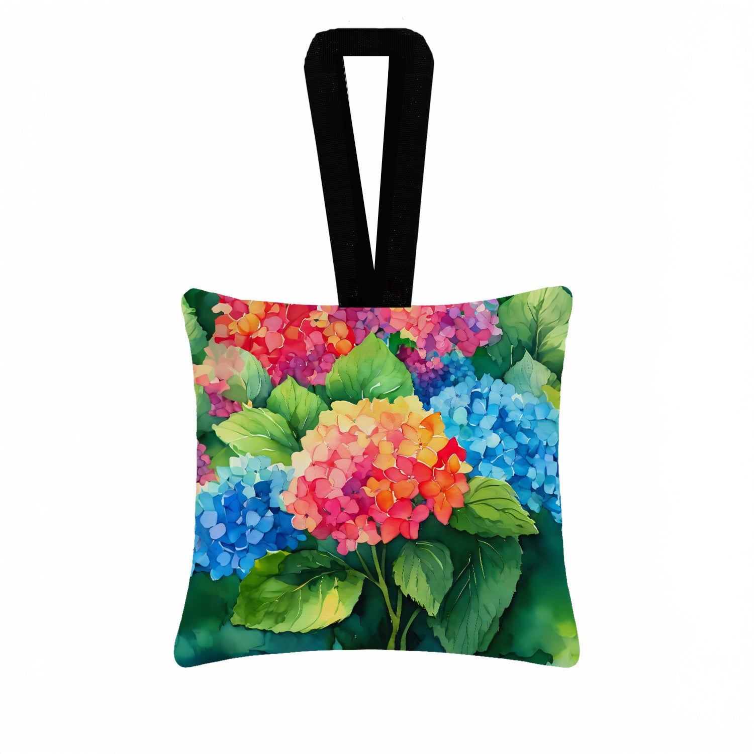 Caroline's Treasures Hydrangeas in Watercolor Hanging Square Fabric Ornament 3.5 × 3.5