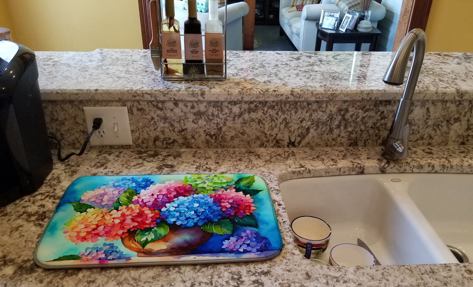 Caroline's Treasures Hydrangeas in Watercolor Dish Drying Mat