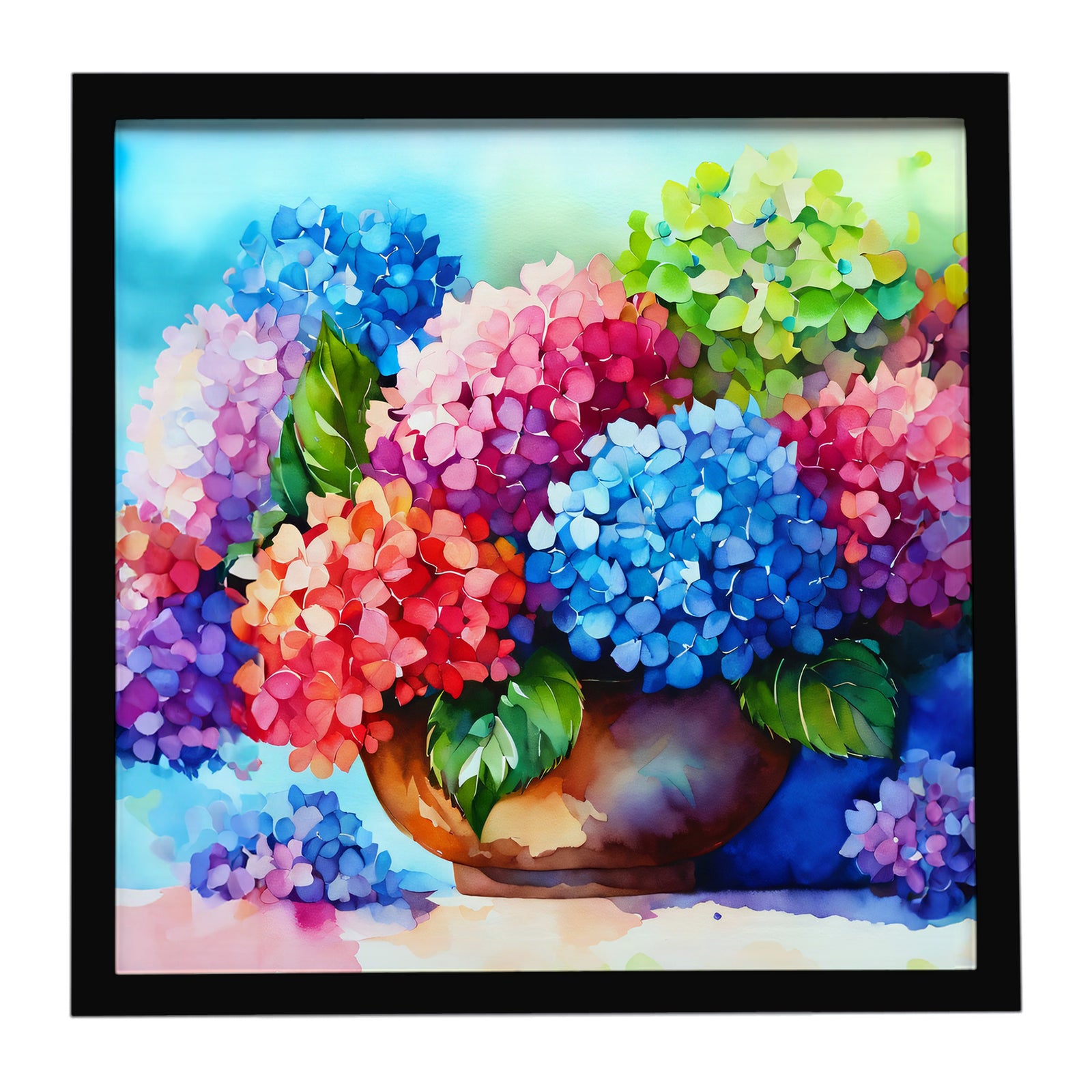 Caroline's Treasures Hydrangeas in Watercolor Framed Metal Print