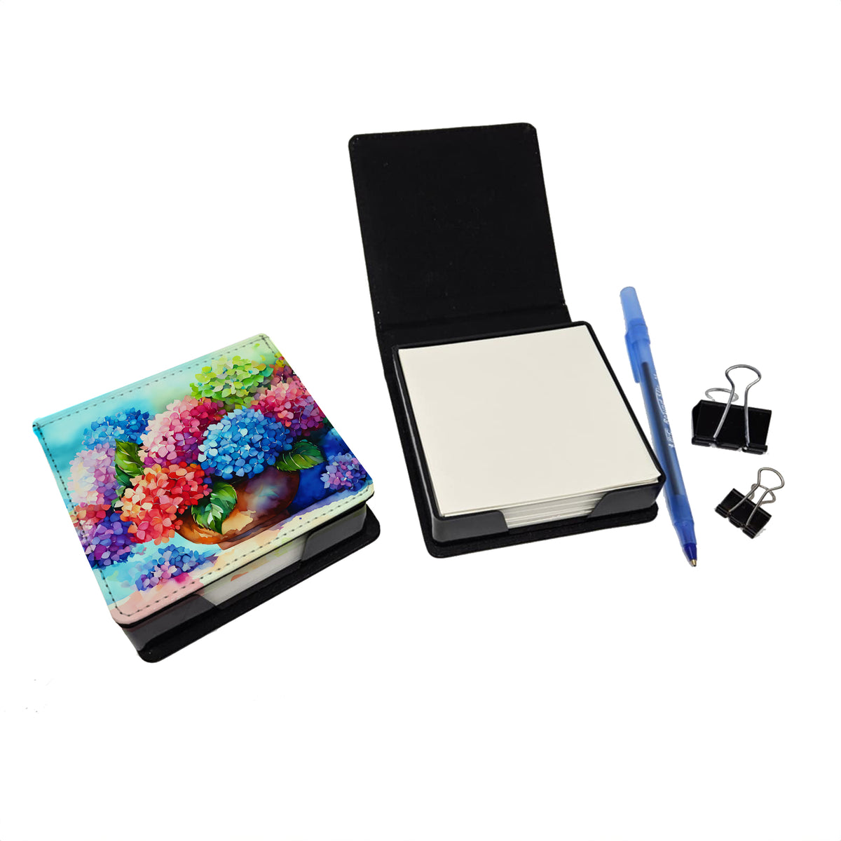Caroline's Treasures Hydrangeas in Watercolor PU Leather Note Paper Holder