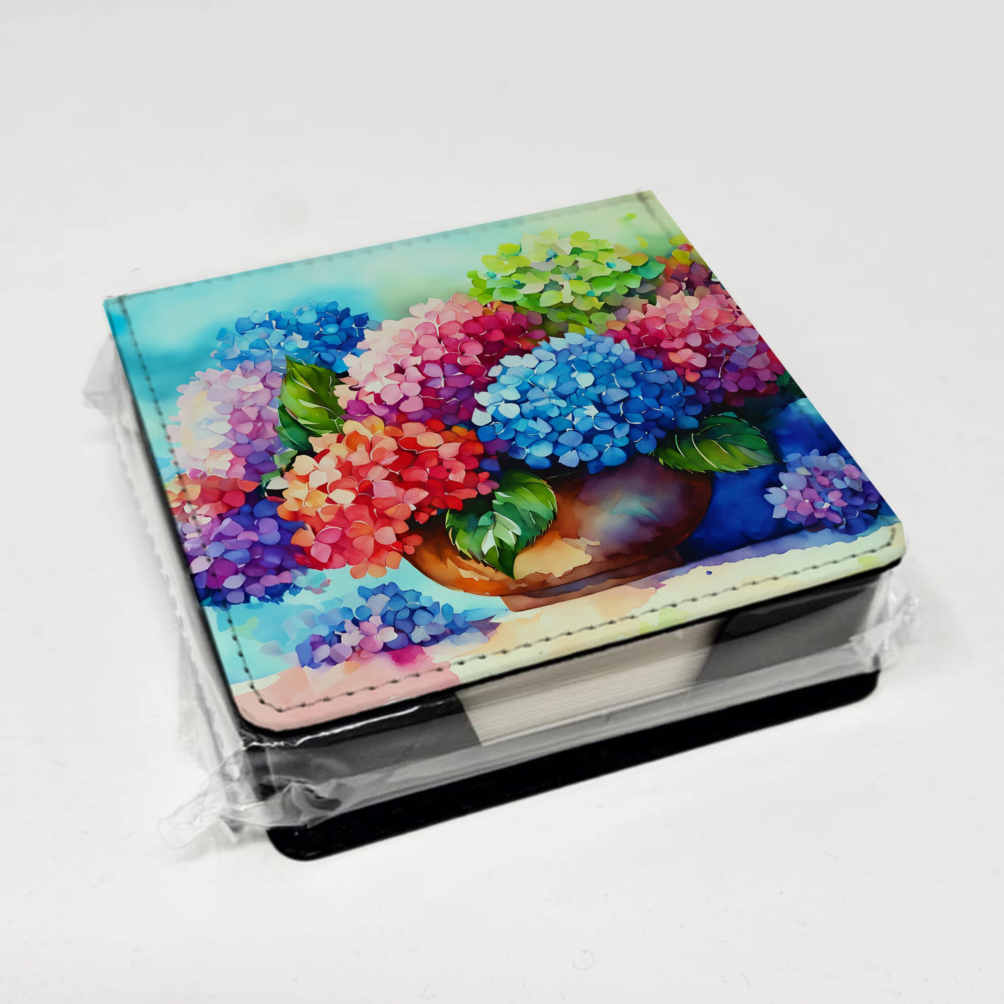 Caroline's Treasures Hydrangeas in Watercolor PU Leather Note Paper Holder