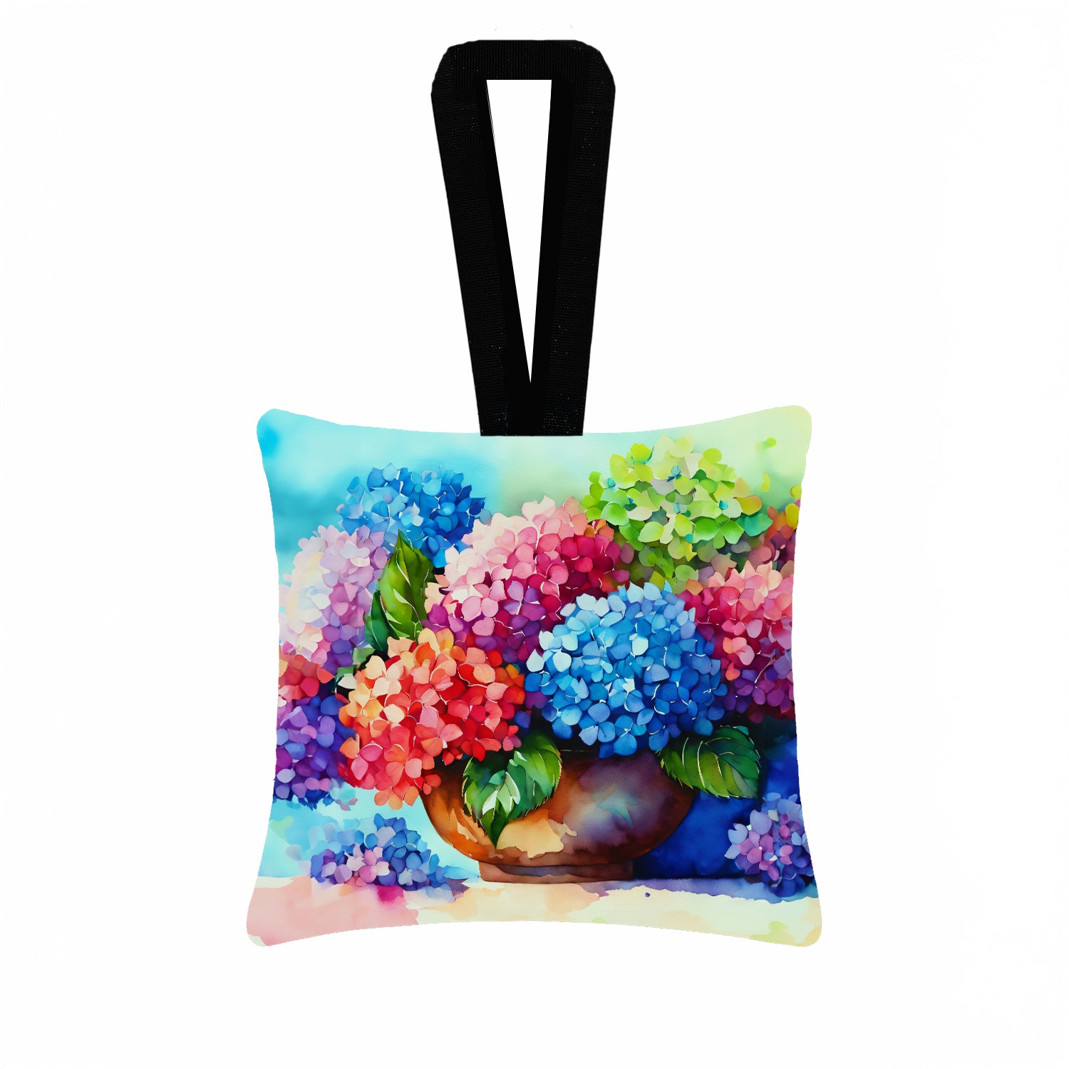 Caroline's Treasures Hydrangeas in Watercolor Hanging Square Fabric Ornament 3.5 × 3.5