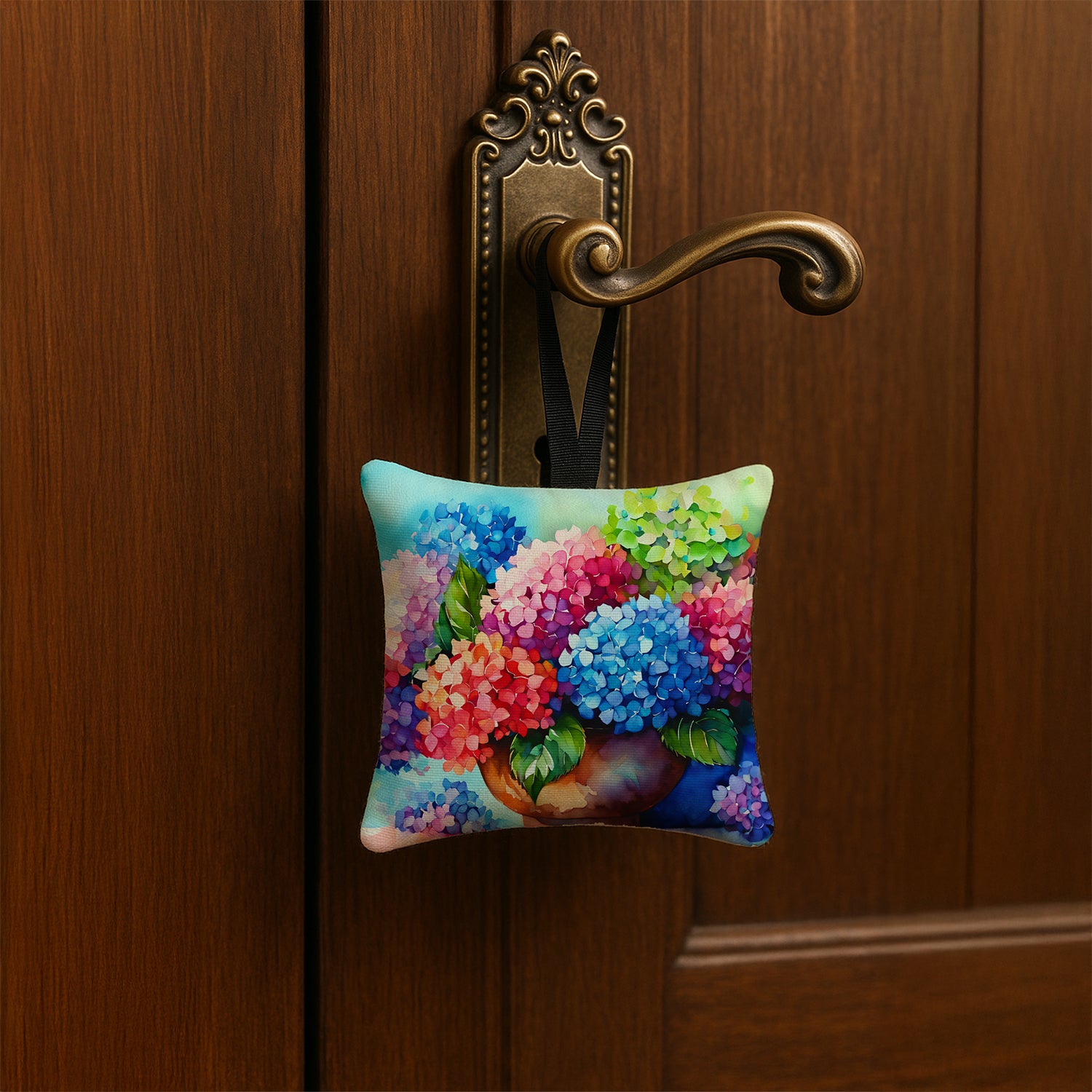 Caroline's Treasures Hydrangeas in Watercolor Hanging Square Fabric Ornament 3.5 × 3.5