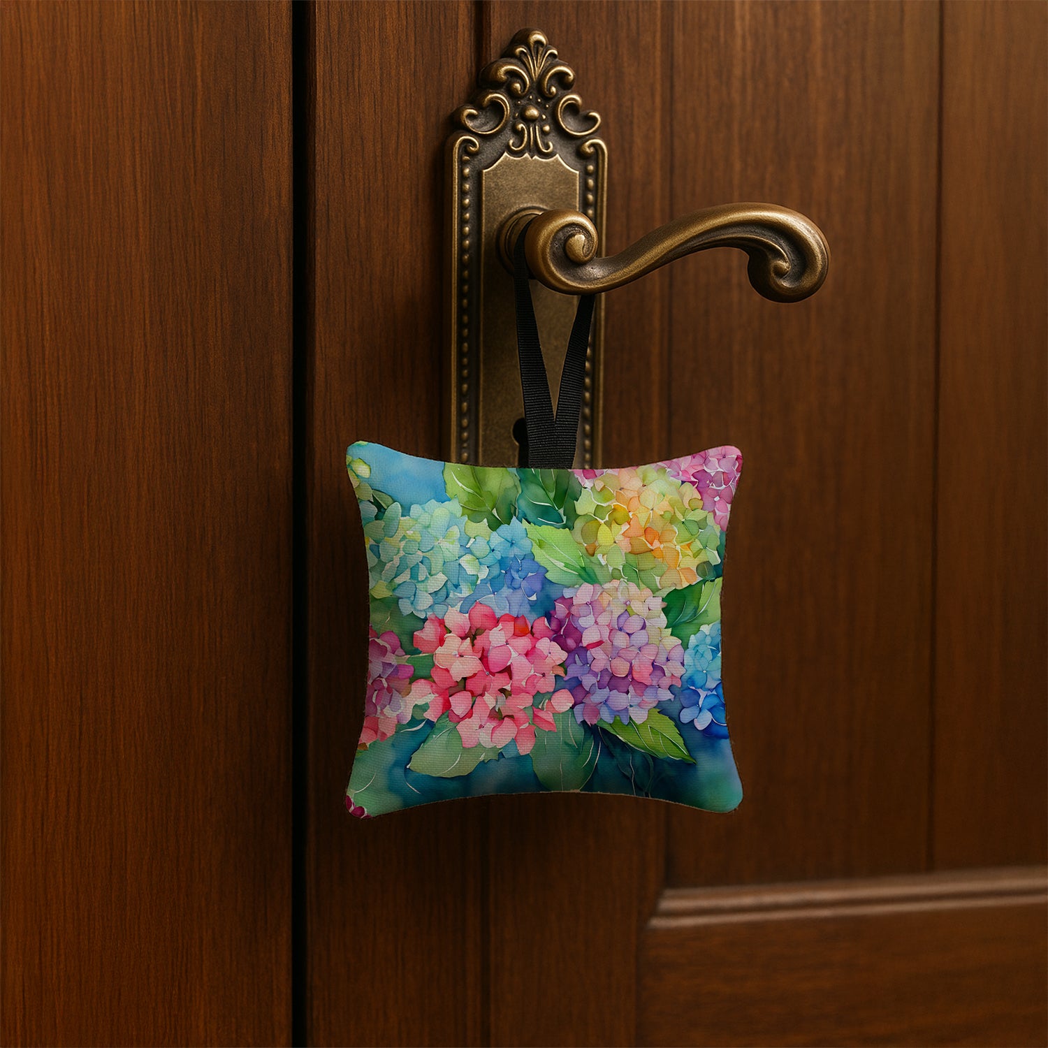Caroline's Treasures Hydrangeas in Watercolor Hanging Square Fabric Ornament 3.5 × 3.5