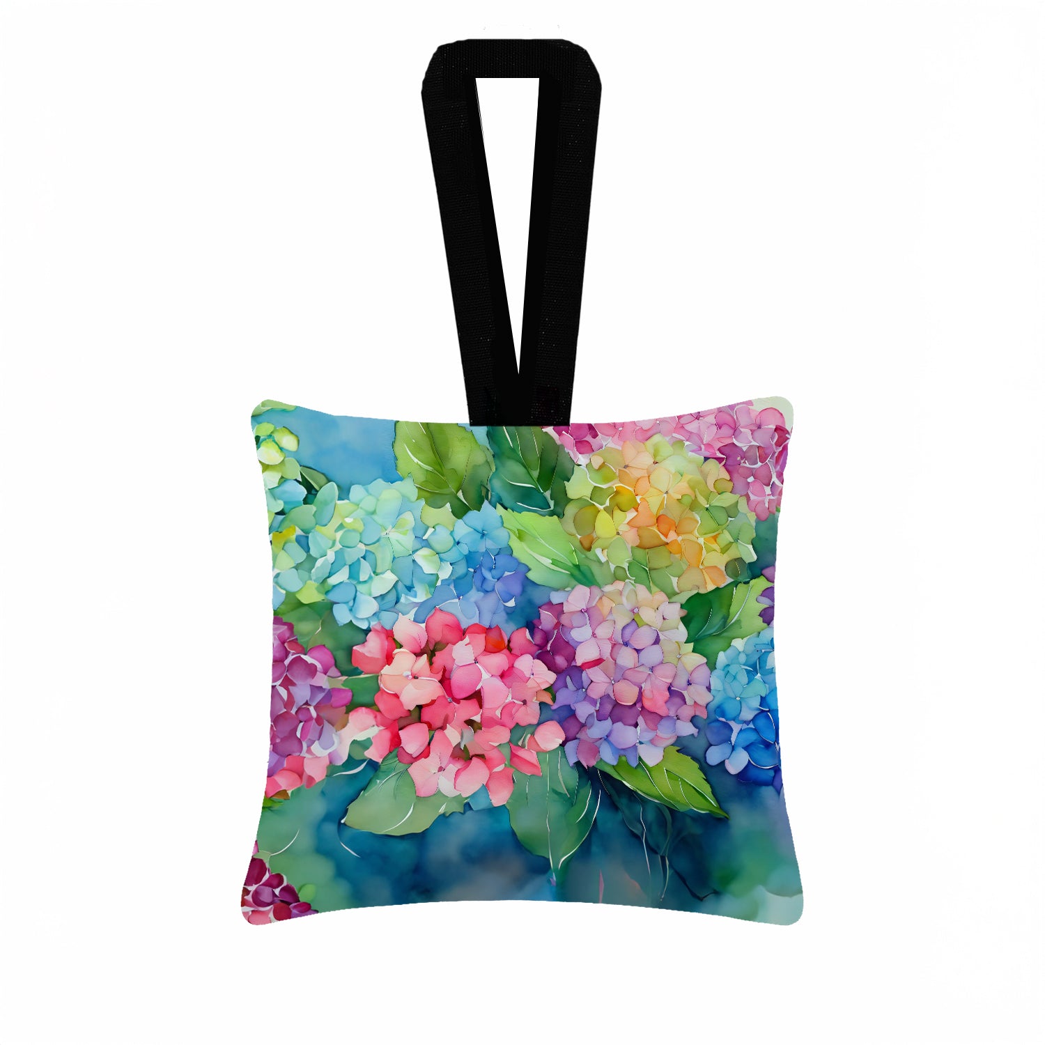 Caroline's Treasures Hydrangeas in Watercolor Hanging Square Fabric Ornament 3.5 × 3.5