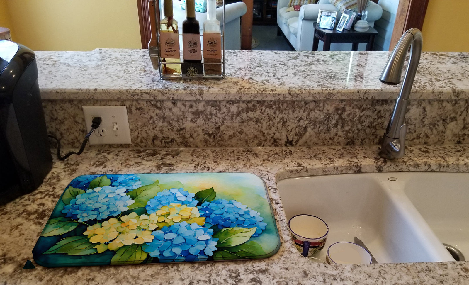 Caroline's Treasures Hydrangeas in Watercolor Dish Drying Mat