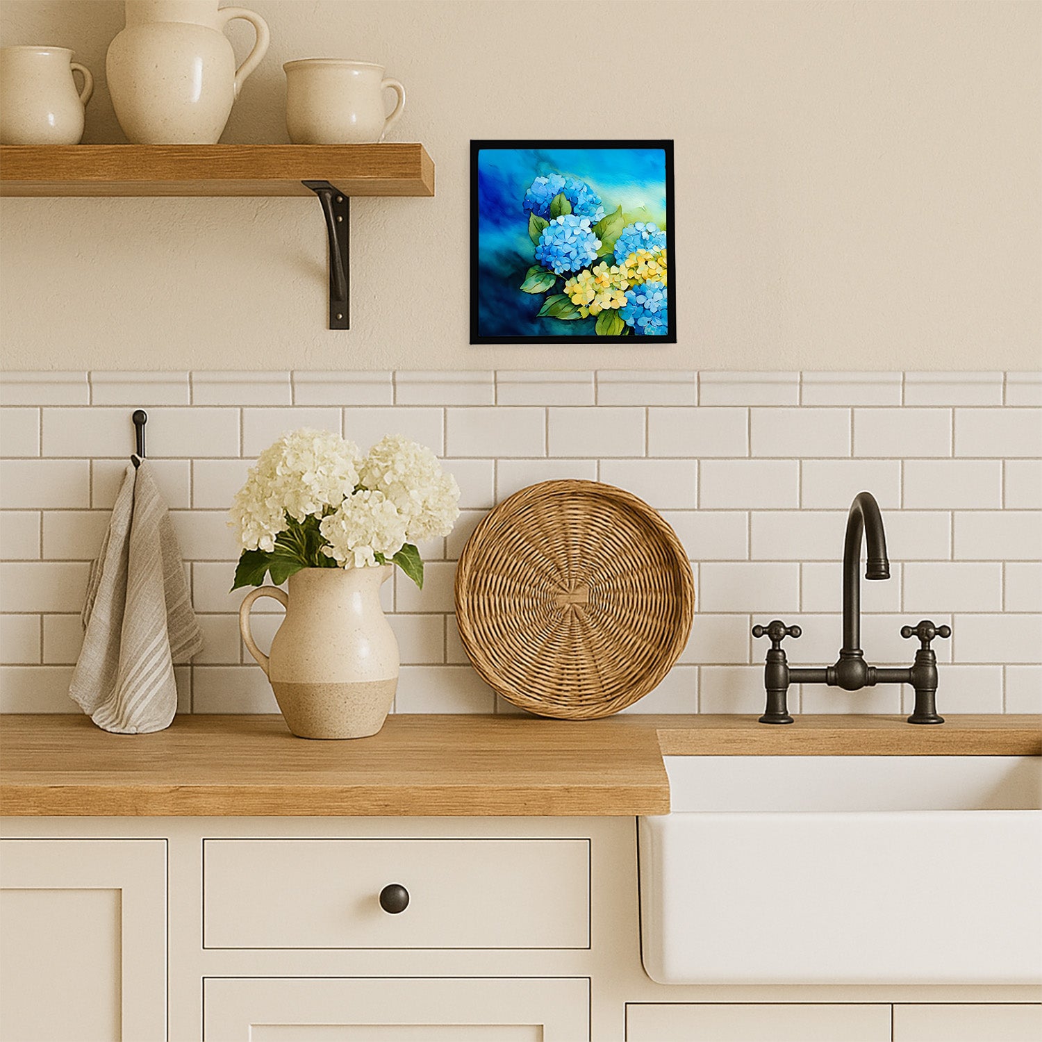 Caroline's Treasures Hydrangeas in Watercolor Framed Metal Print