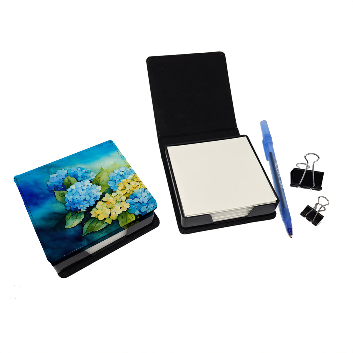 Caroline's Treasures Hydrangeas in Watercolor PU Leather Note Paper Holder