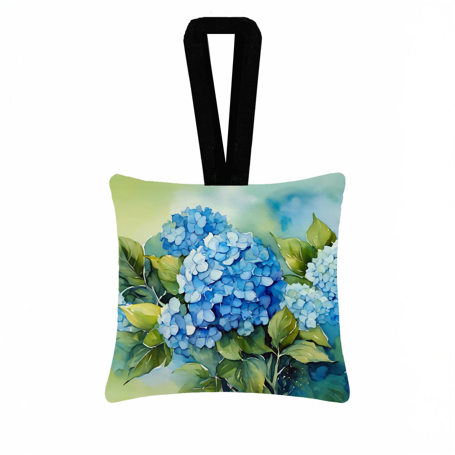 Caroline's Treasures Hydrangeas in Watercolor Hanging Square Fabric Ornament 3.5 × 3.5