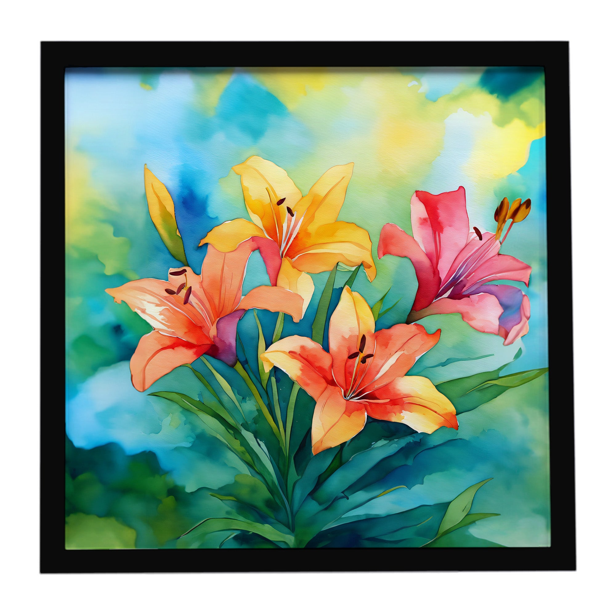 Caroline's Treasures Lilies in Watercolor Framed Metal Print